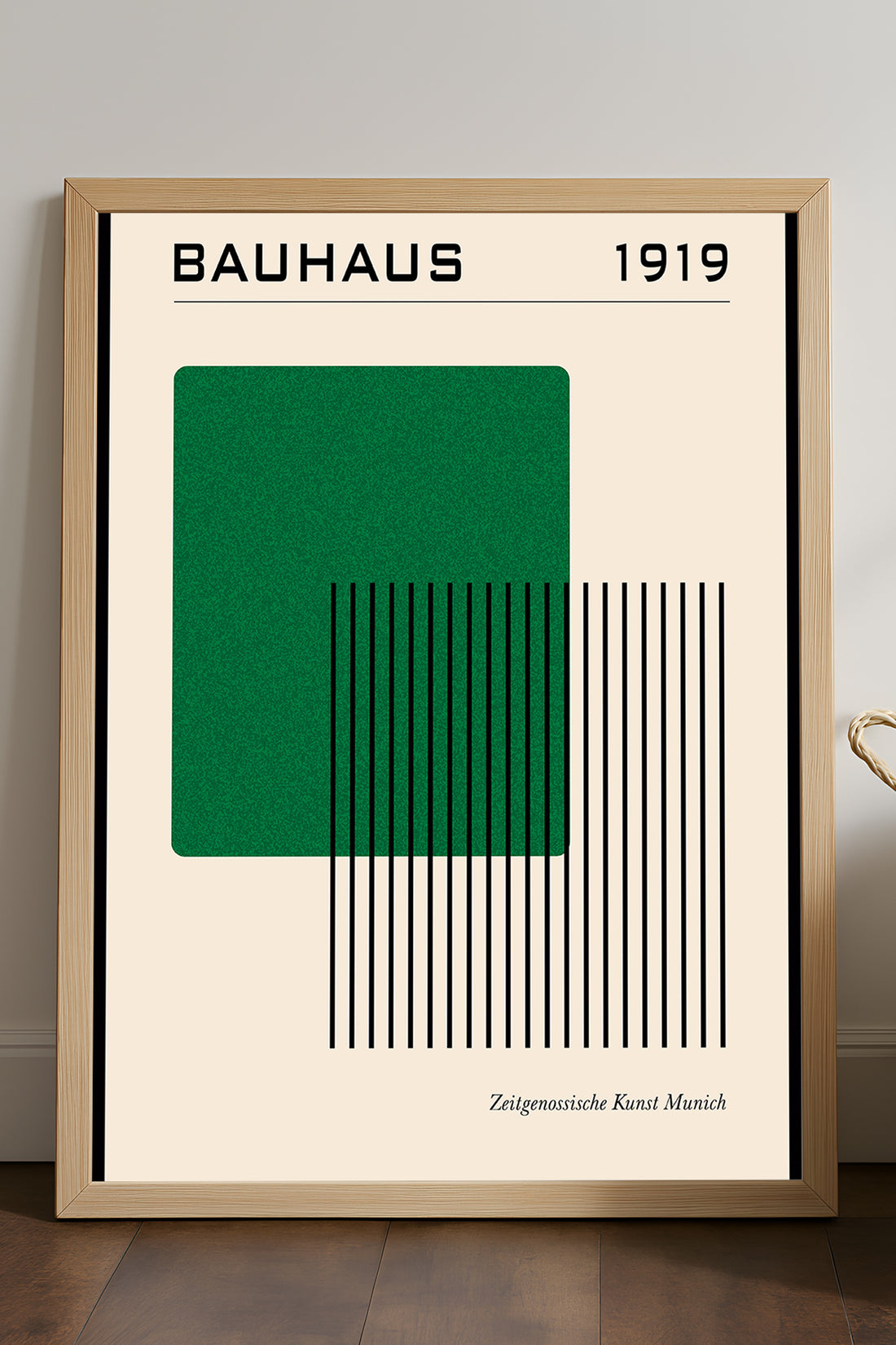 Bauhaus 1919 yeşil kare ve siyah çizgili posteri