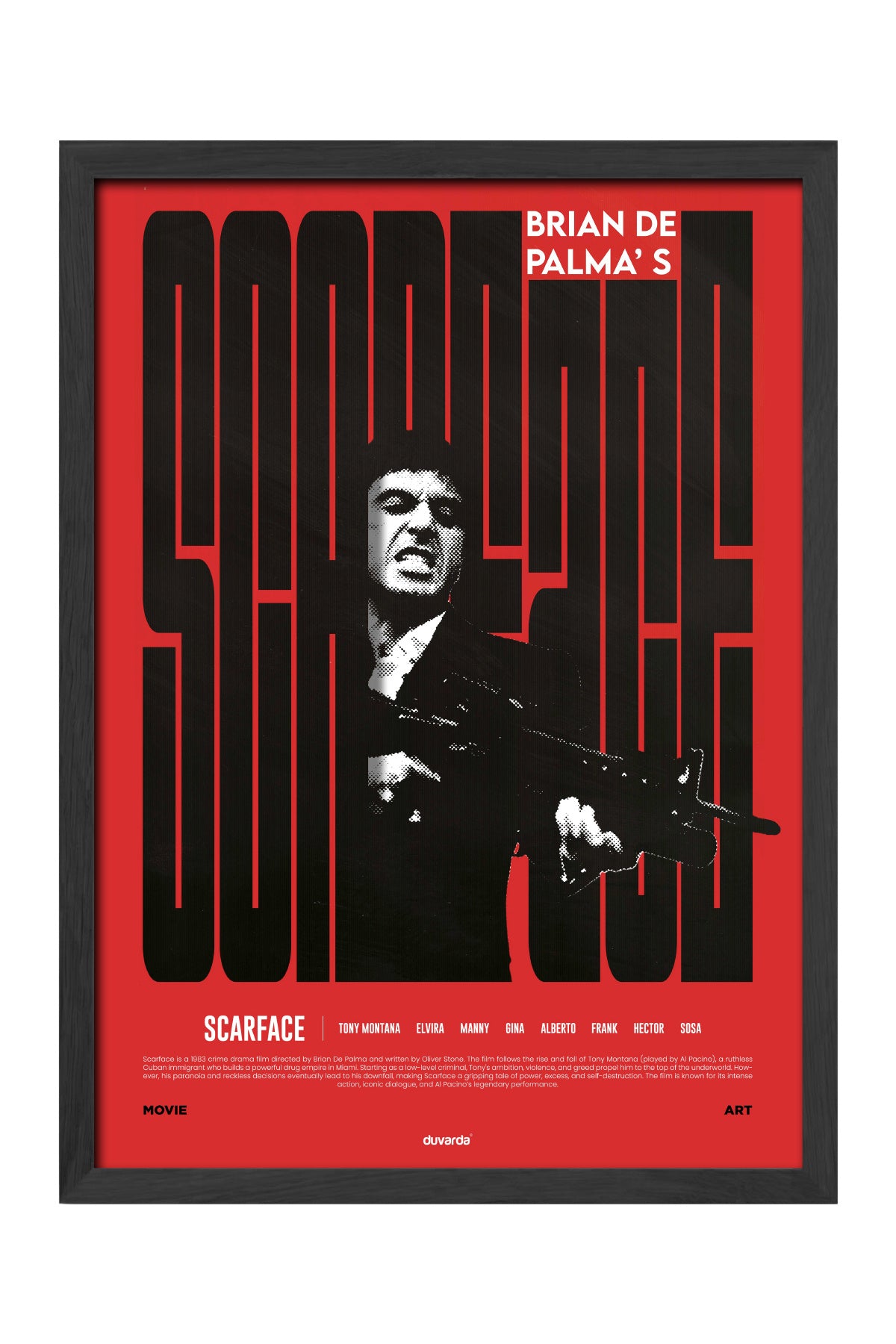 Kırmızı zeminde siyah tipografili Scarface film posteri – 5. görsel