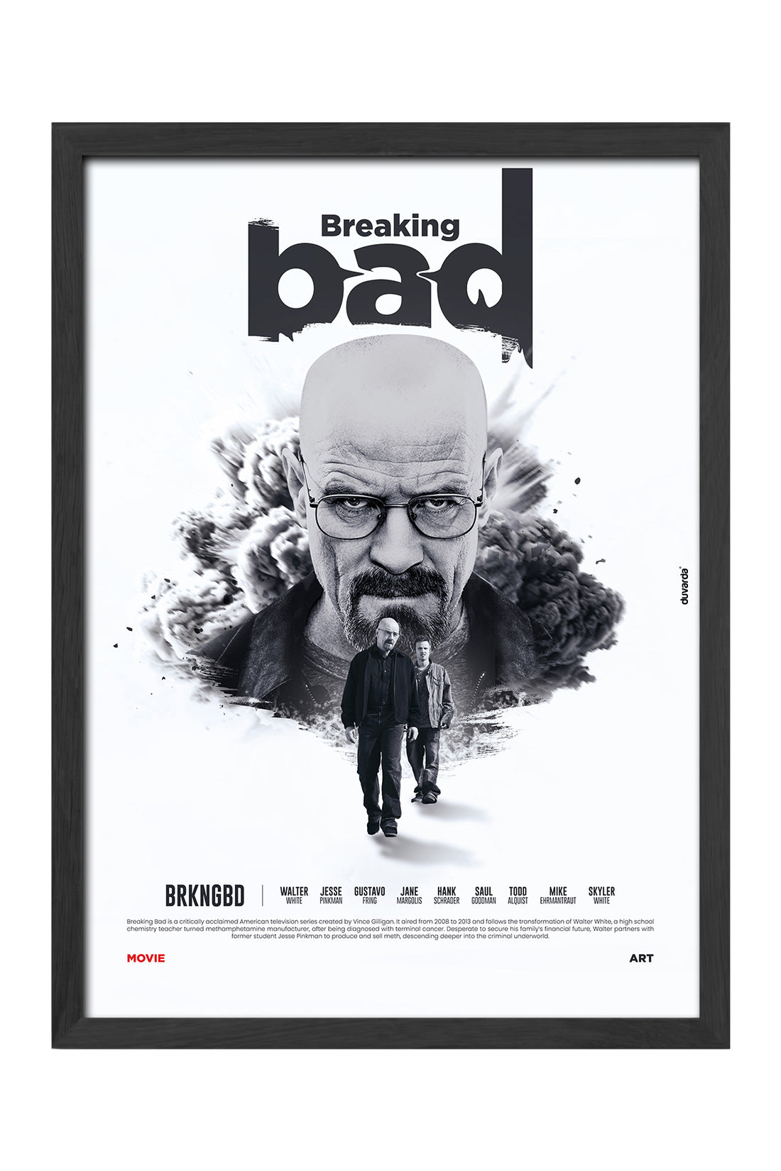 Breaking Bad siyah beyaz mürekkep portre dizi posteri çerçeveli – 5. görsel