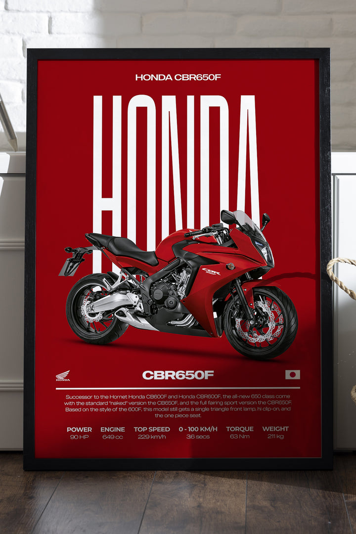 Honda CBR 650F bordo zeminli kırmızı motosiklet poster çerçeveli tablo