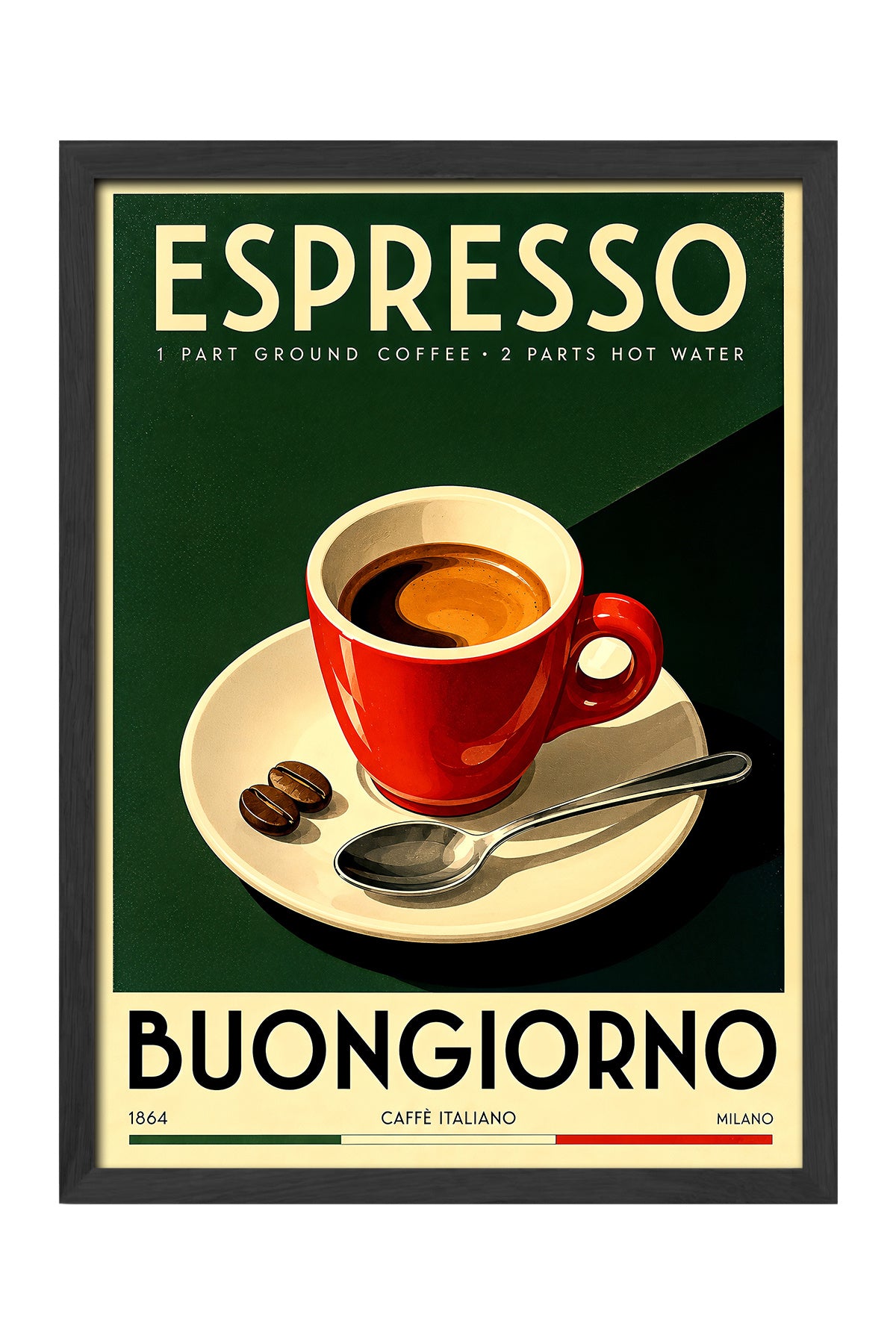 Buongiorno yazılı kırmızı fincanlı art deco espresso kahve posteri – 3. görsel