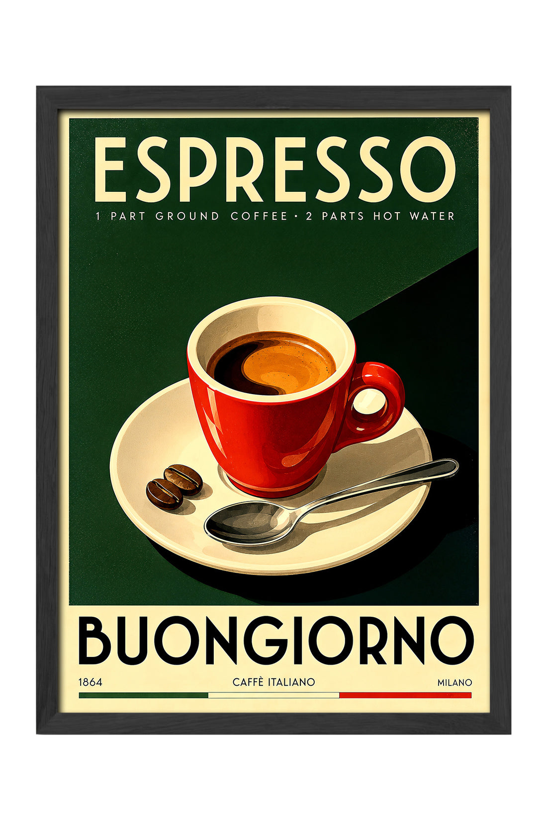 Buongiorno yazılı kırmızı fincanlı art deco espresso kahve posteri – 3. görsel