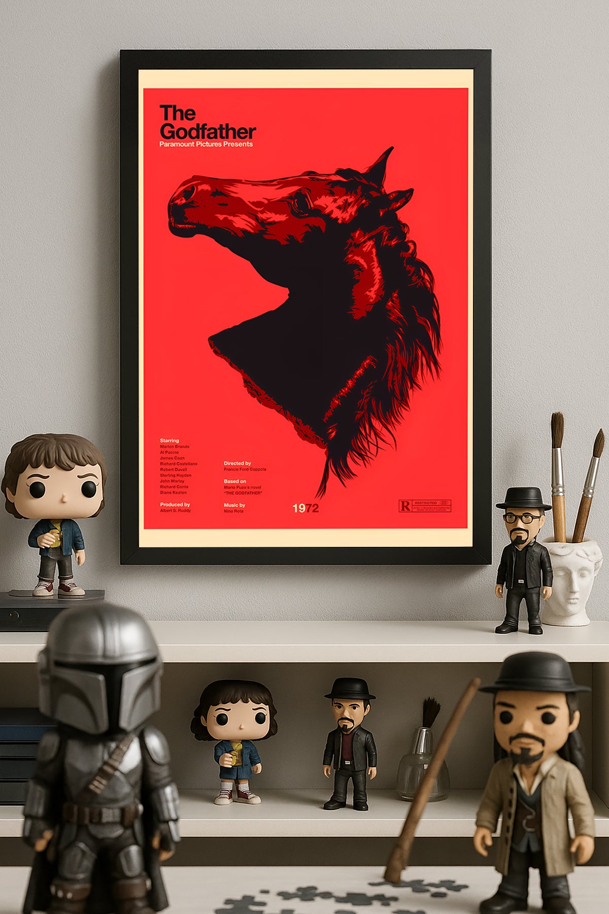The Godfather kırmızı zemin siyah at başı grafik film posteri – 2. görsel