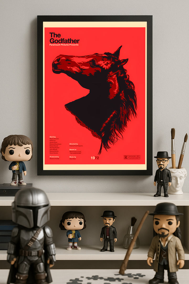 The Godfather kırmızı zemin siyah at başı grafik film posteri – 2. görsel