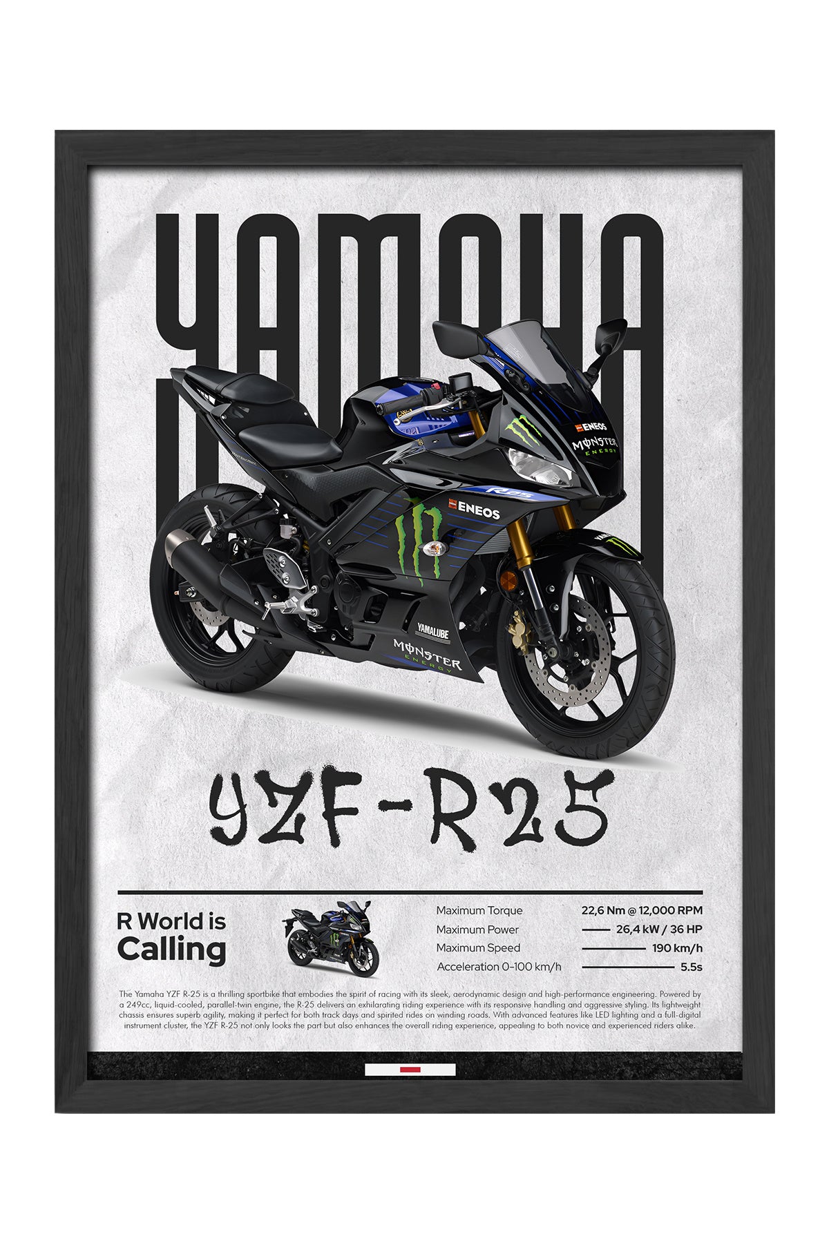 Yamaha YZF-R25 Monster siyah yeşil sport motosiklet posteri – 3. görsel