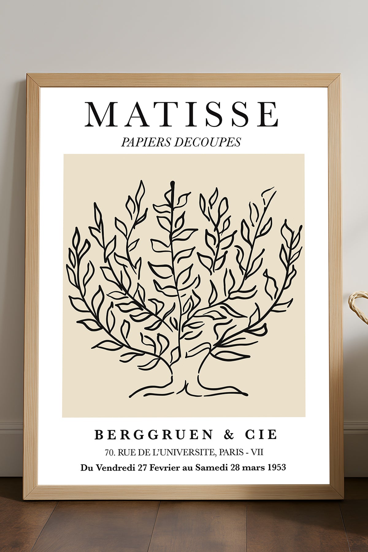 Henri Matisse siyah çizgi ağaç illüstrasyonlu sergi posteri çerçeveli tablo
