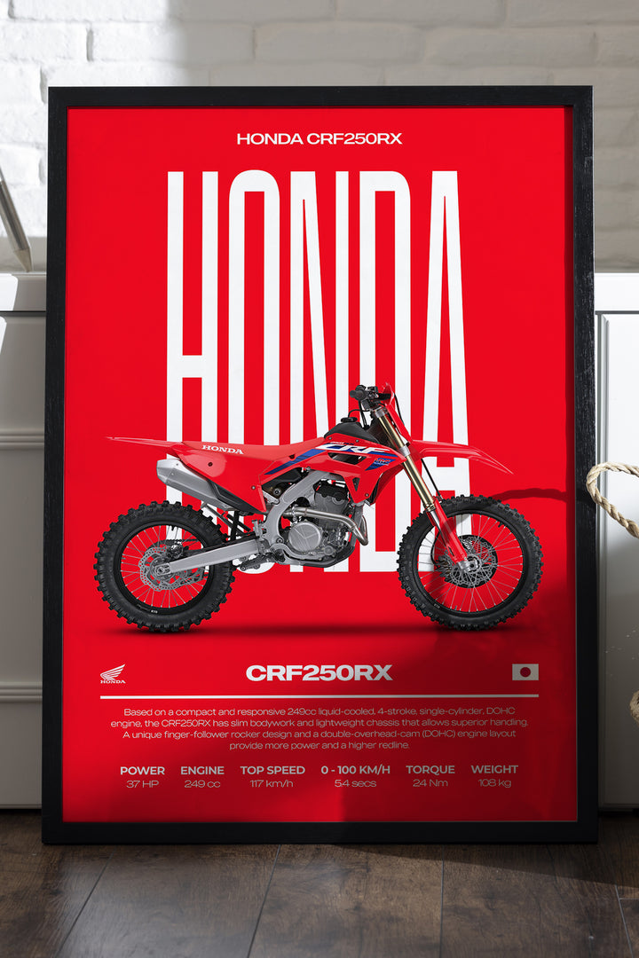 Honda CRF 250 RX kırmızı zeminli kros motosiklet poster çerçeveli tablo