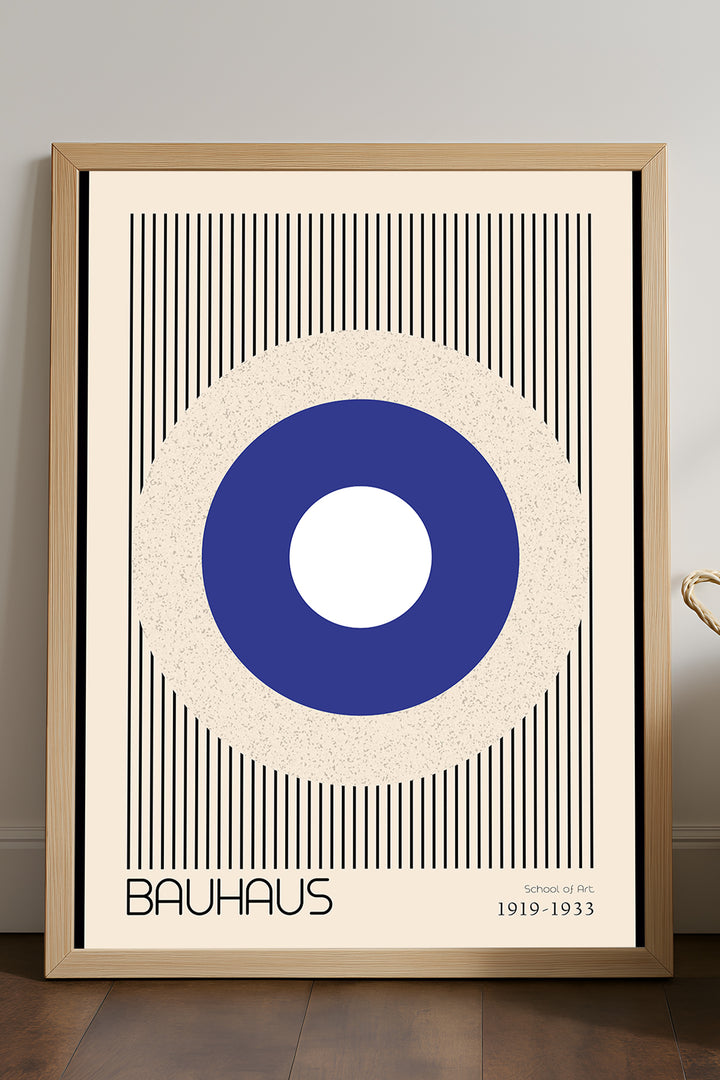 Bauhaus lacivert halka ve ince çizgili minimal posteri