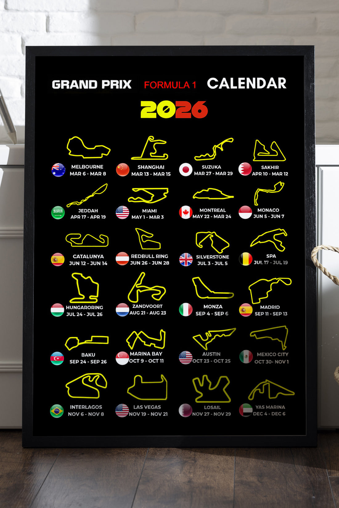 Grand Prix Formula 1 Calendar - tablo