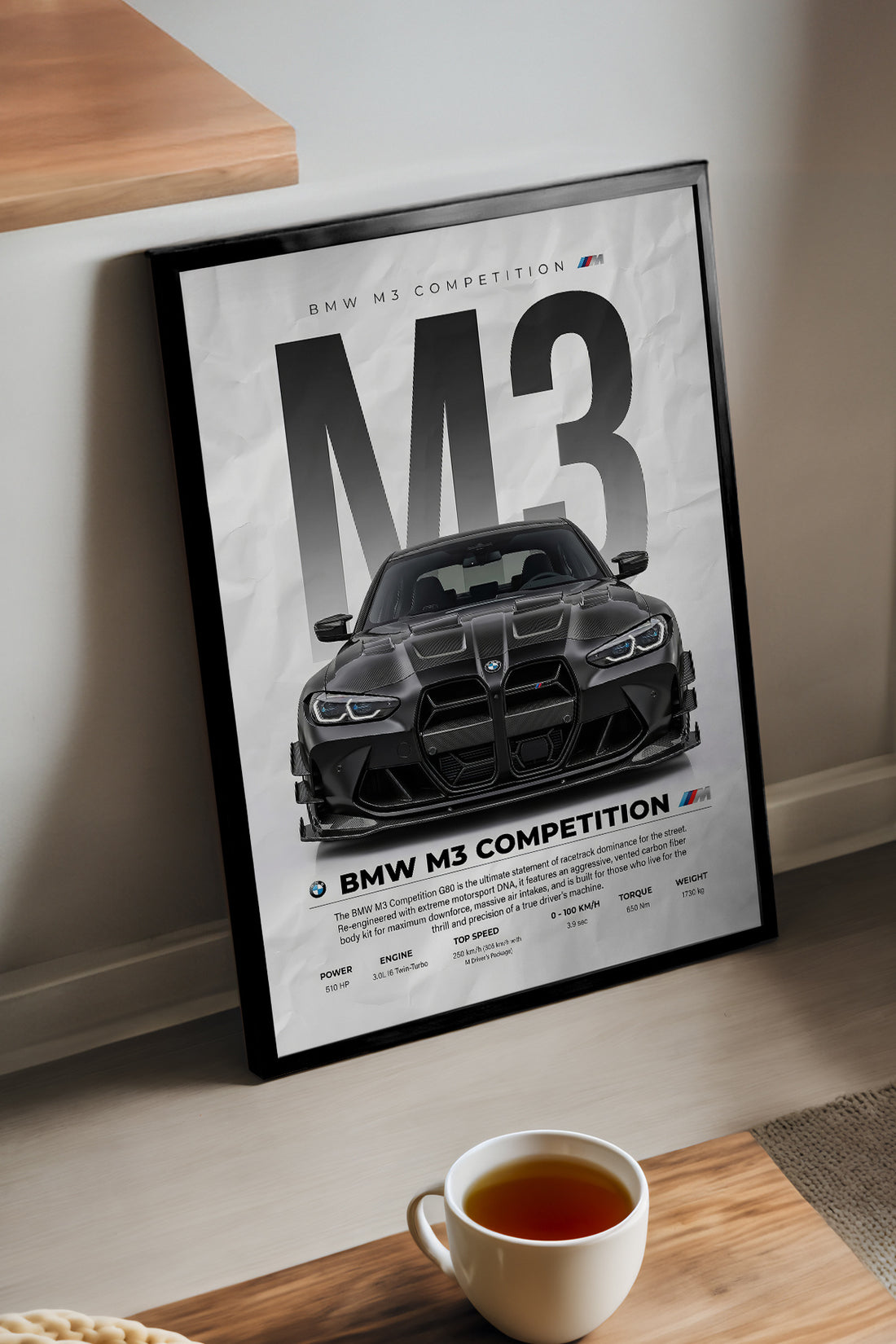 BMW M3 Competition dev M3 harfli siyah araba posteri – 2. görsel