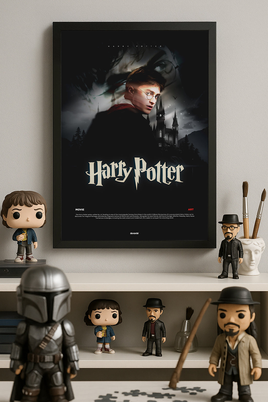 Harry Potter siyah zeminde asa tutan büyücü film posteri çerçeveli tablo – 4. görsel