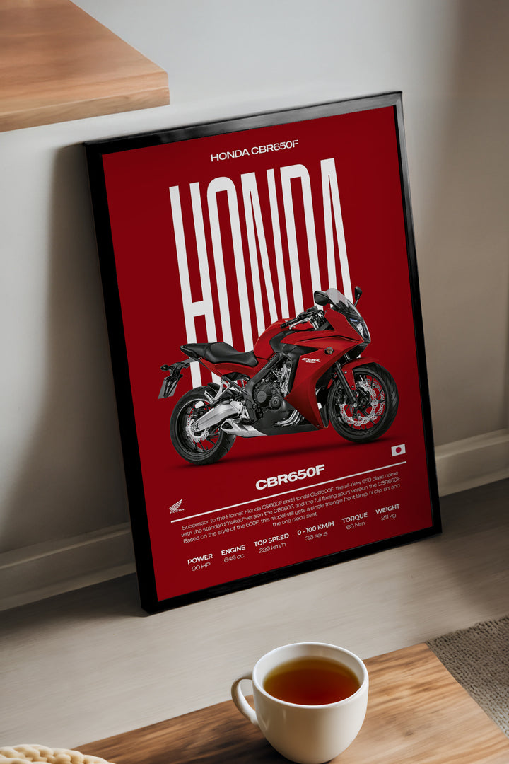 Honda CBR 650F bordo zeminli kırmızı motosiklet poster çerçeveli tablo – 2. görsel