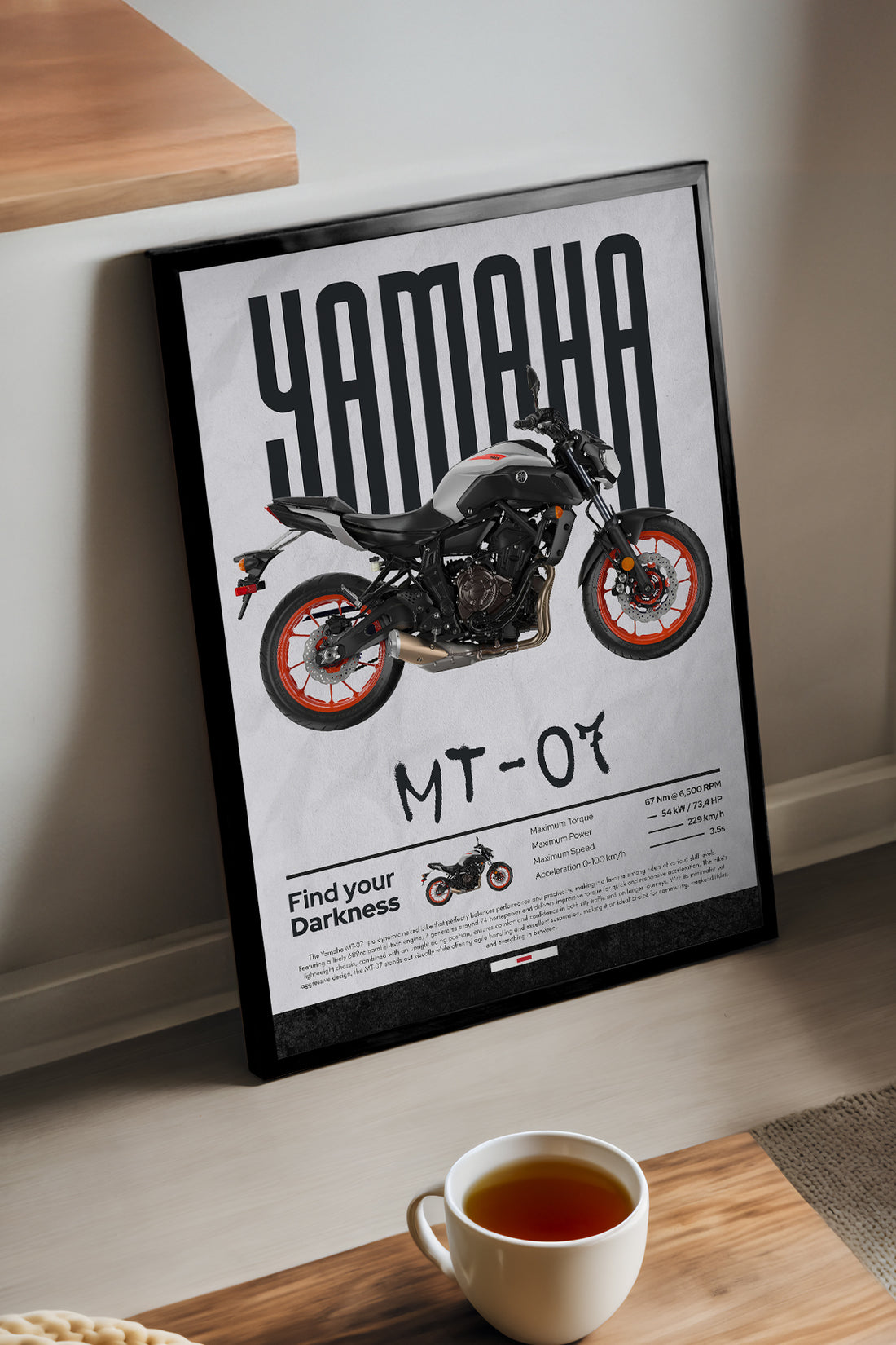 Yamaha MT-07 turuncu jantlı gri motosiklet posteri – 3. görsel