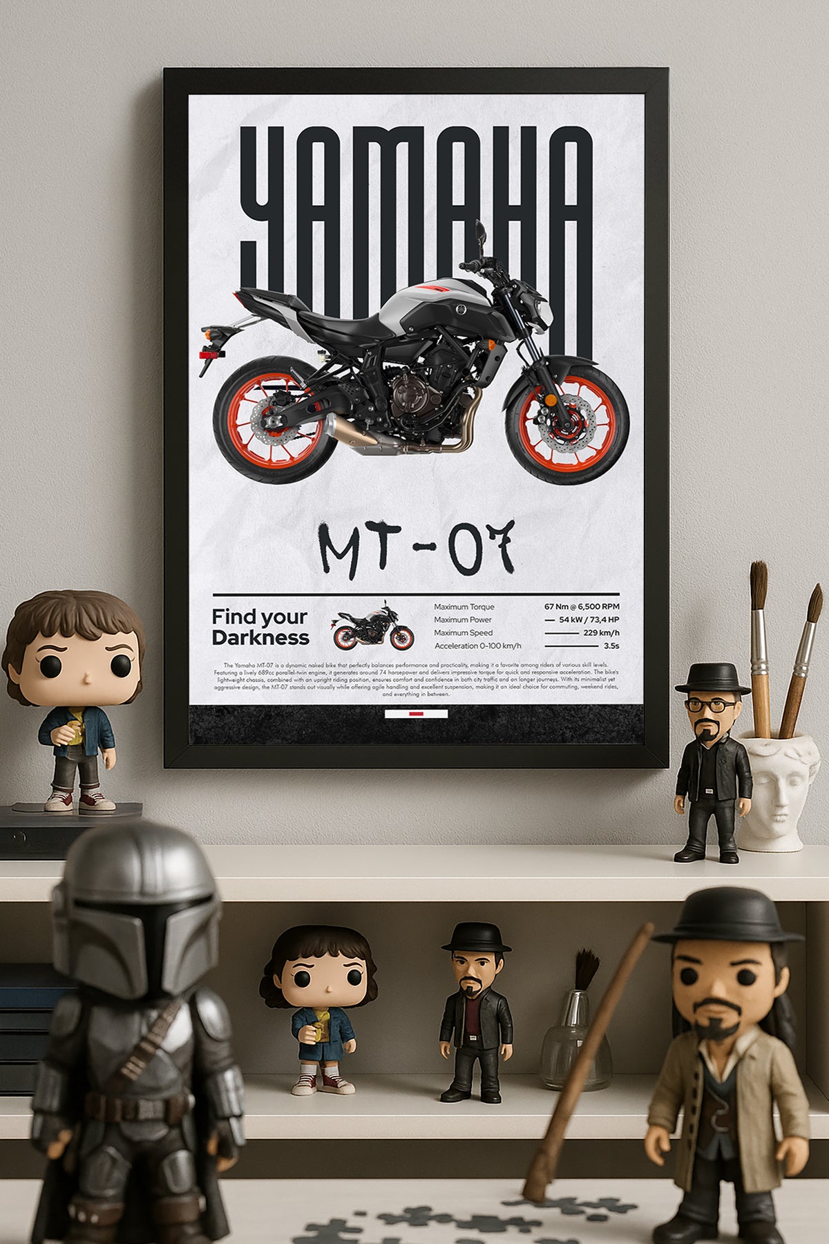 Yamaha MT-07 turuncu jantlı gri motosiklet posteri – 2. görsel