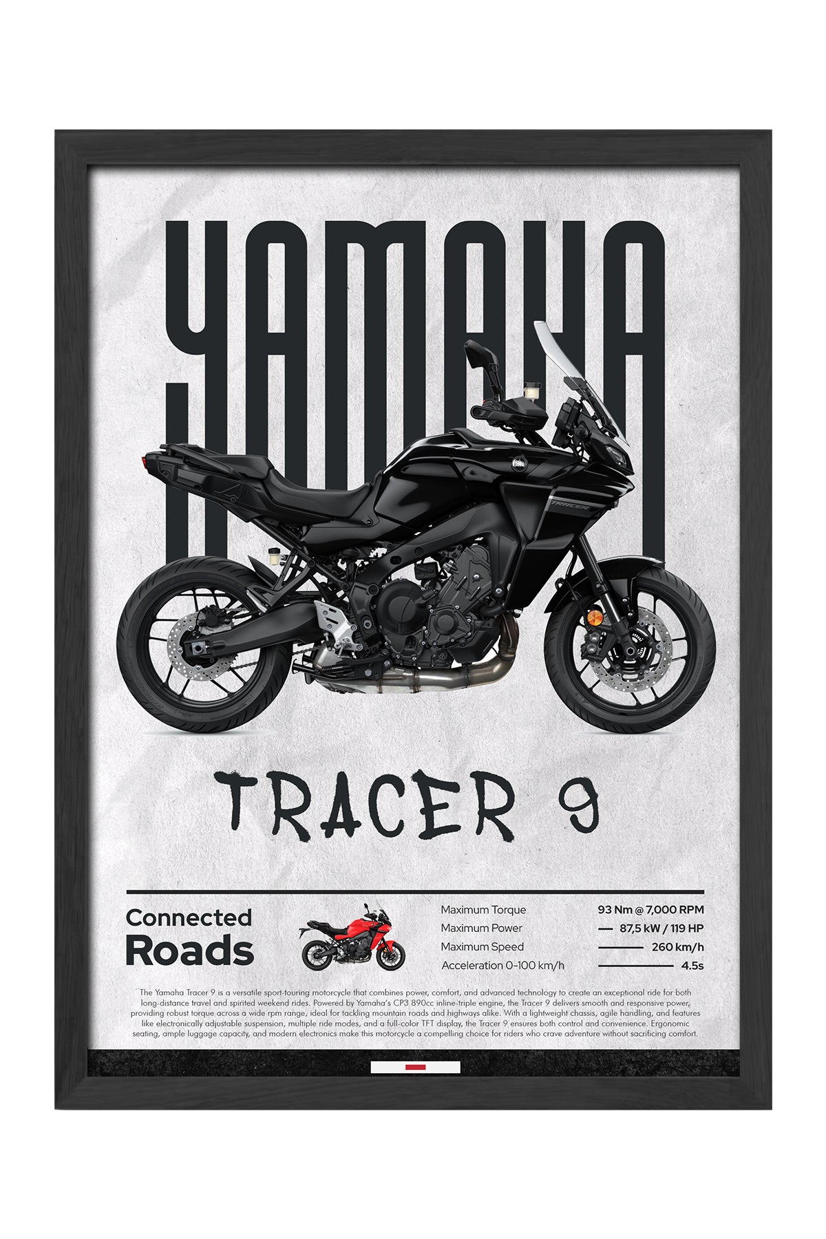 Yamaha Tracer 9 siyah sport touring motosiklet posteri – 3. görsel