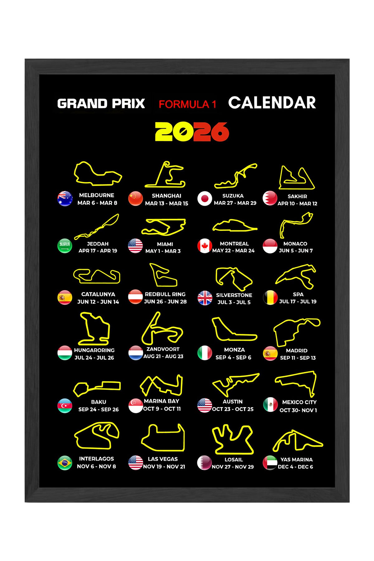 Grand Prix Formula 1 Calendar - tablo