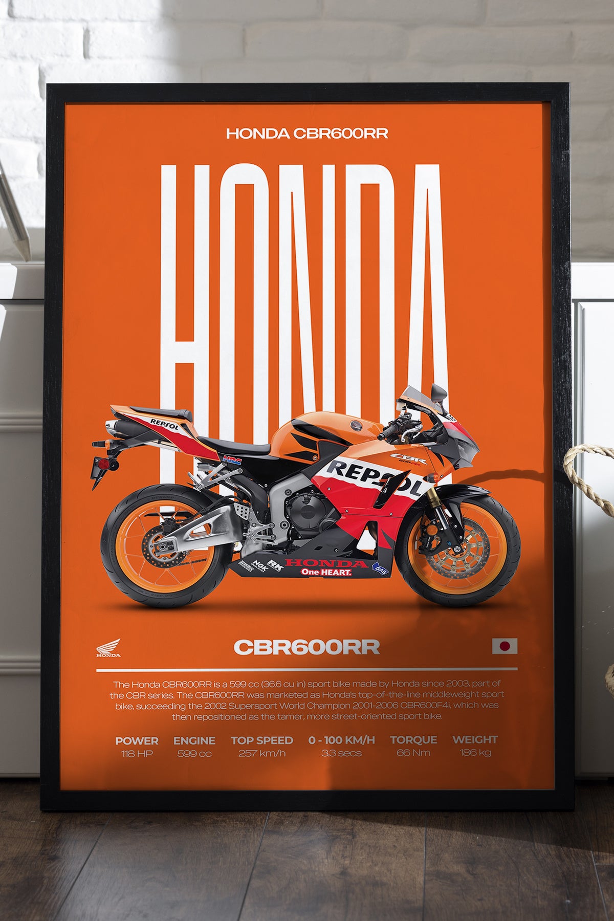 Honda CBR 600RR turuncu zeminli Repsol renkli motosiklet poster çerçeveli tablo