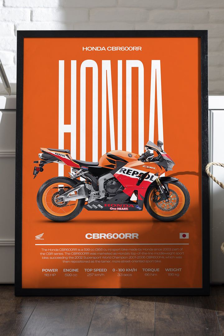 Honda CBR 600RR turuncu zeminli Repsol renkli motosiklet poster çerçeveli tablo