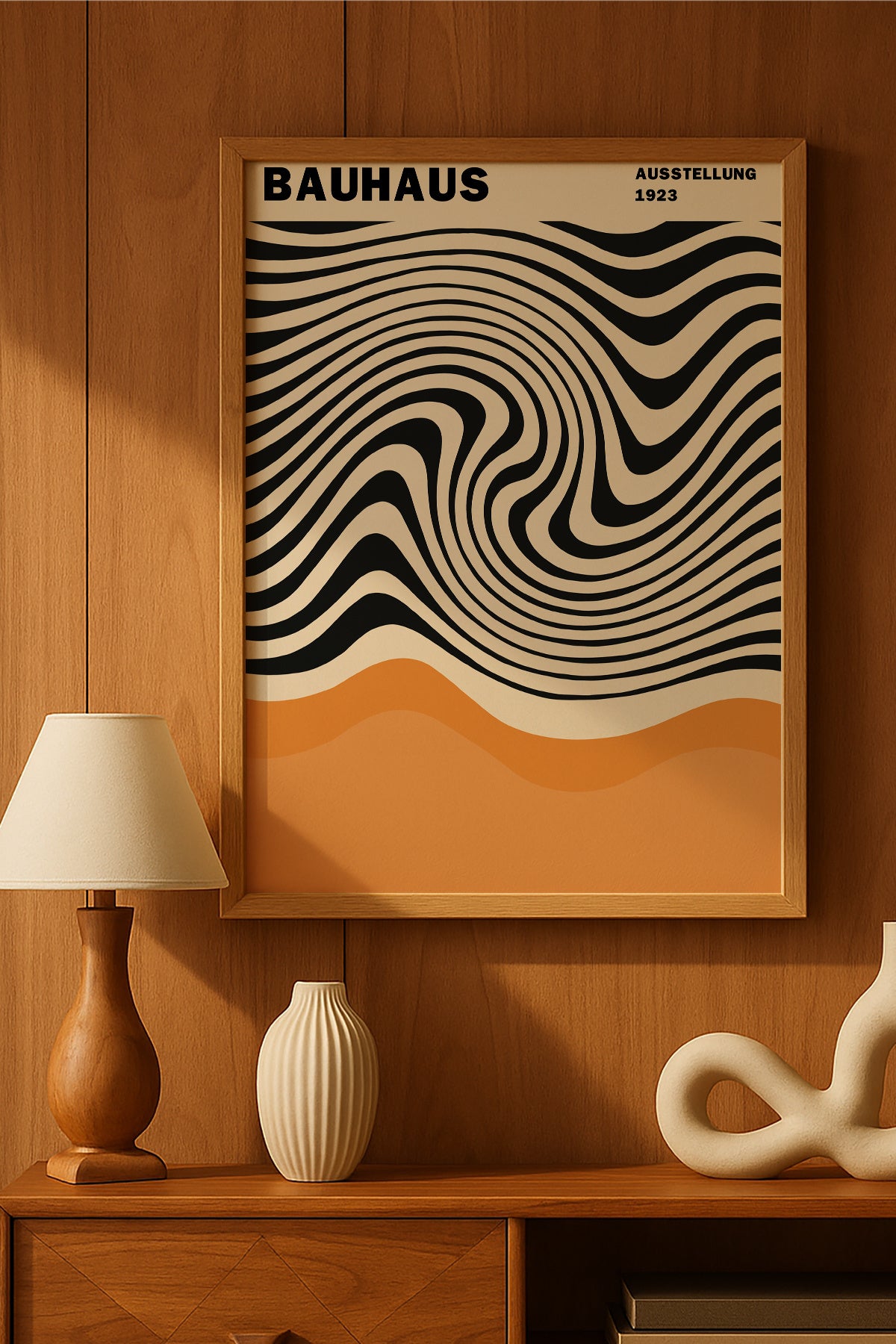 Bauhaus siyah beyaz op art dalga desenli posteri – 2. görsel