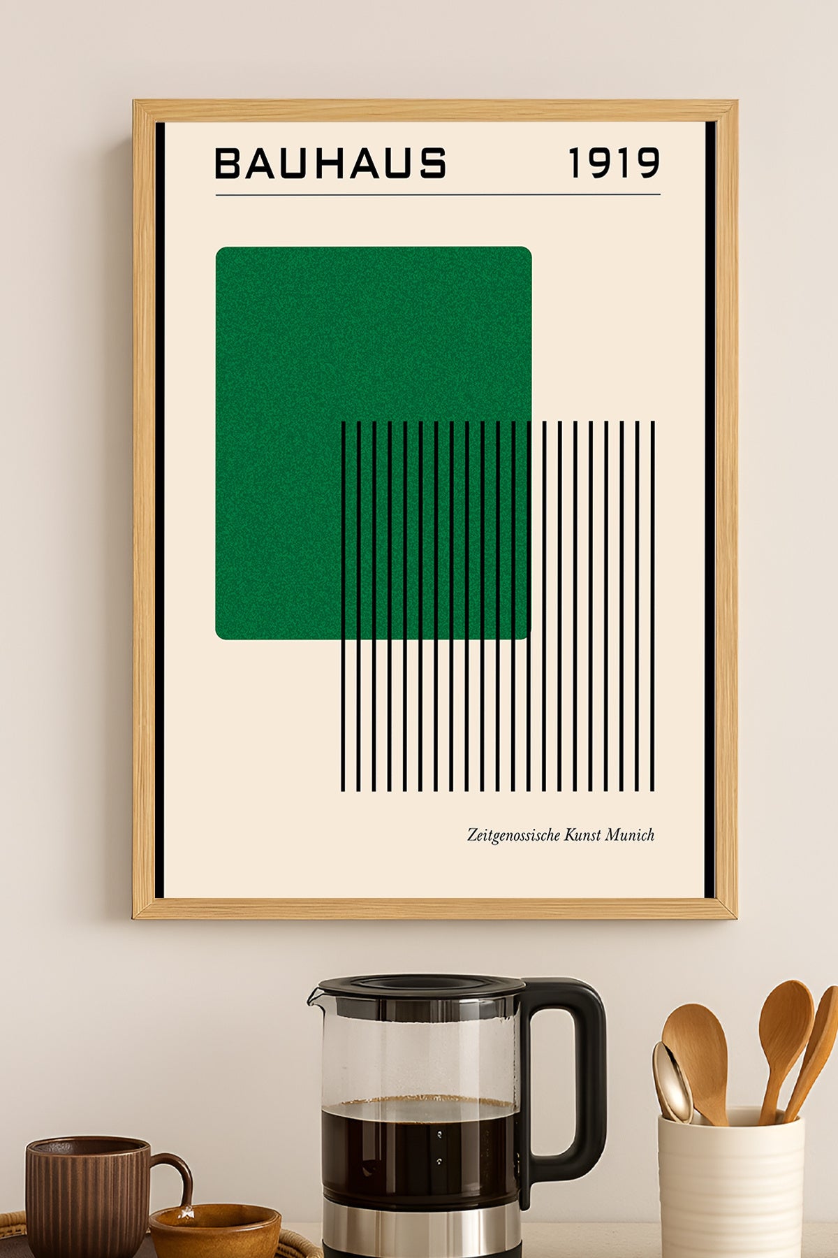 Bauhaus 1919 yeşil kare ve siyah çizgili posteri – 3. görsel