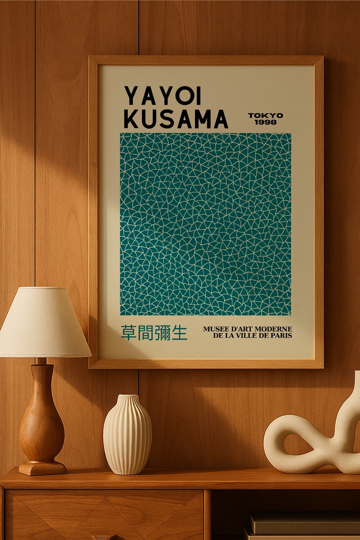 Yayoi Kusama petrol mavisi noktalı kare sergi posteri – 2. görsel