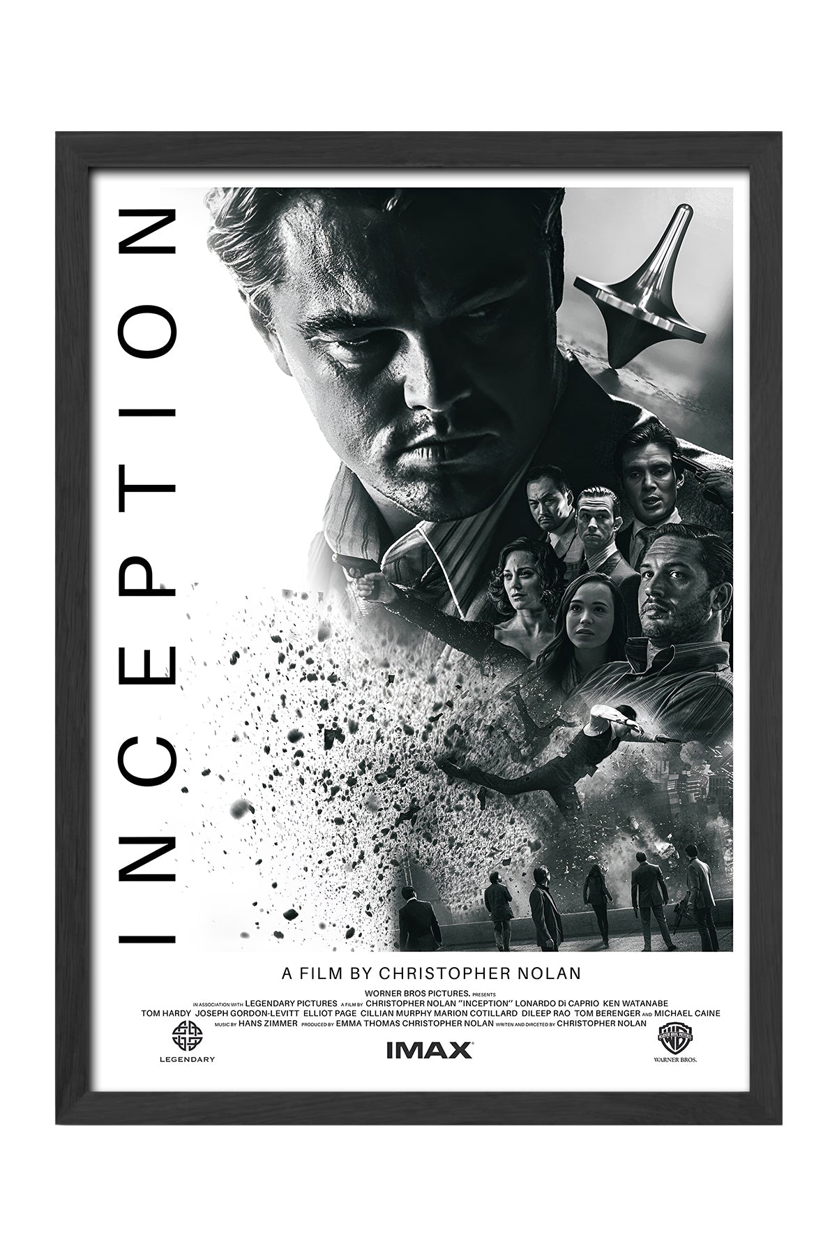 Inception dağılan yüz siyah beyaz dikey yazılı film posteri çerçeveli tablo – 5. görsel