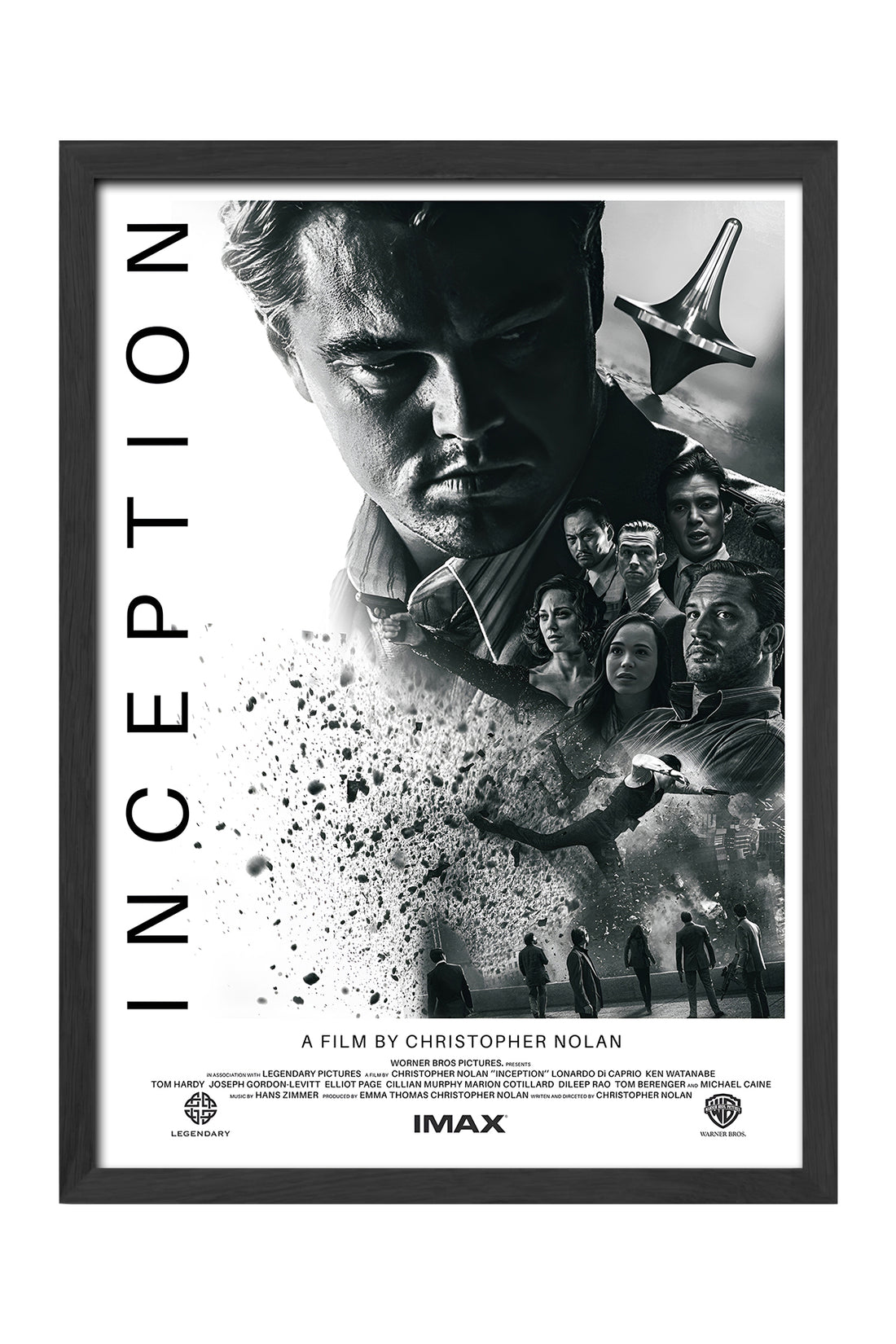 Inception dağılan yüz siyah beyaz dikey yazılı film posteri çerçeveli tablo – 5. görsel