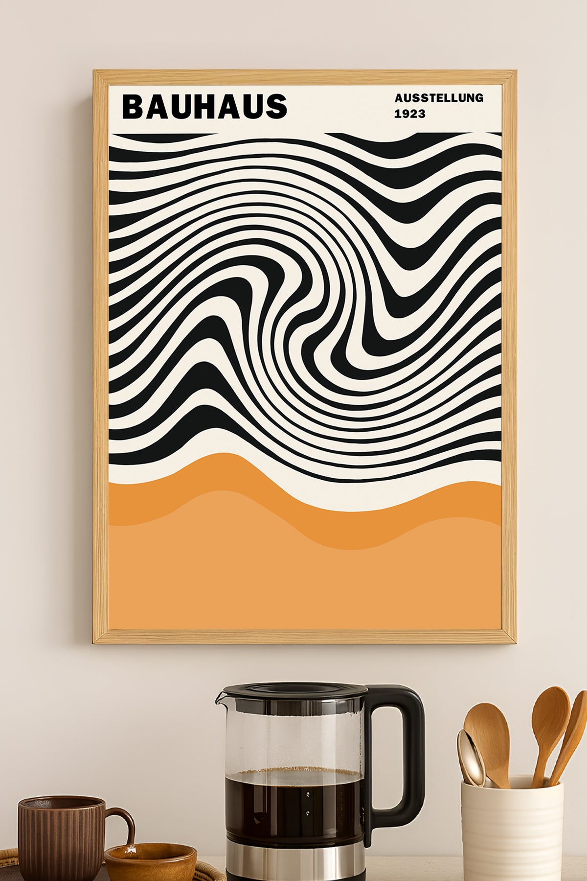 Bauhaus siyah beyaz op art dalga desenli posteri – 3. görsel