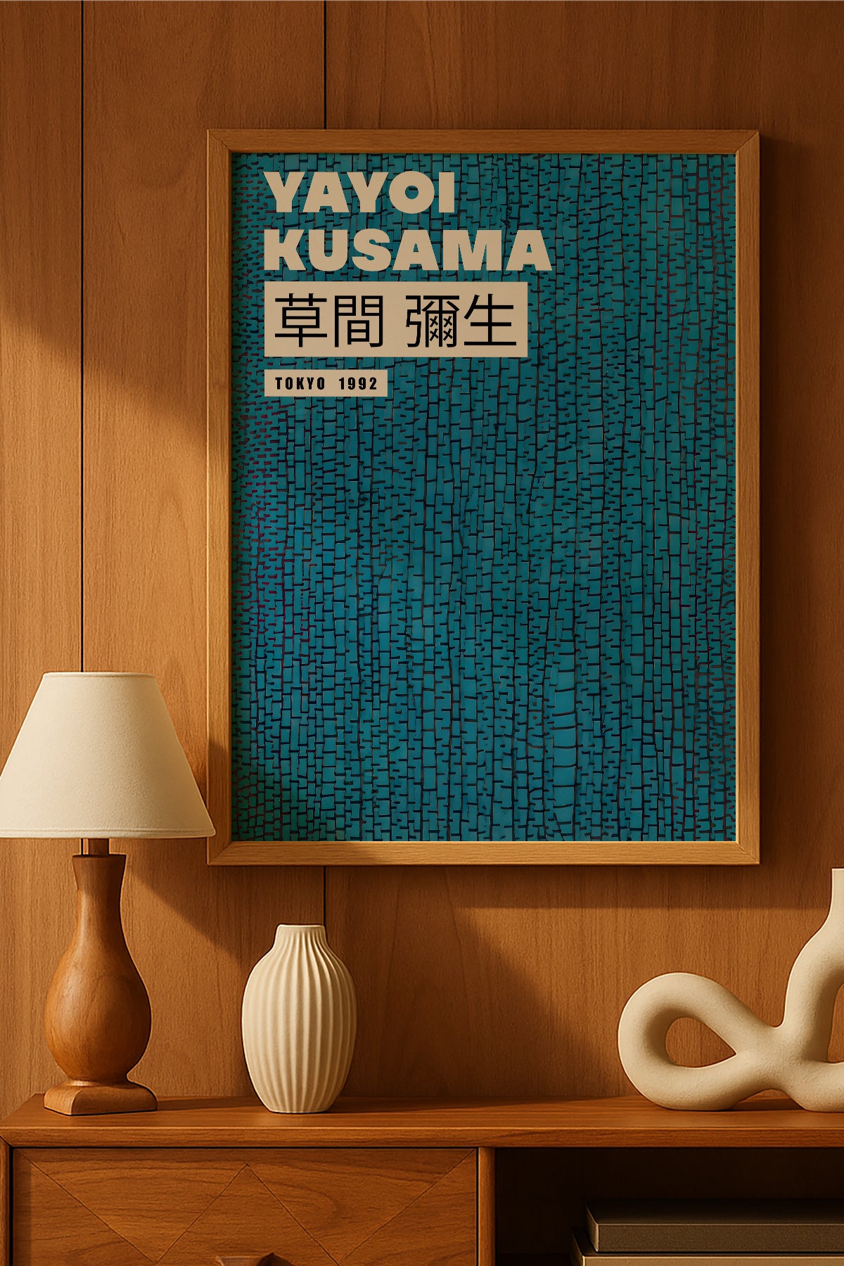 Yayoi Kusama mavi dokulu sonsuz ağ minimal sergi posteri – 2. görsel