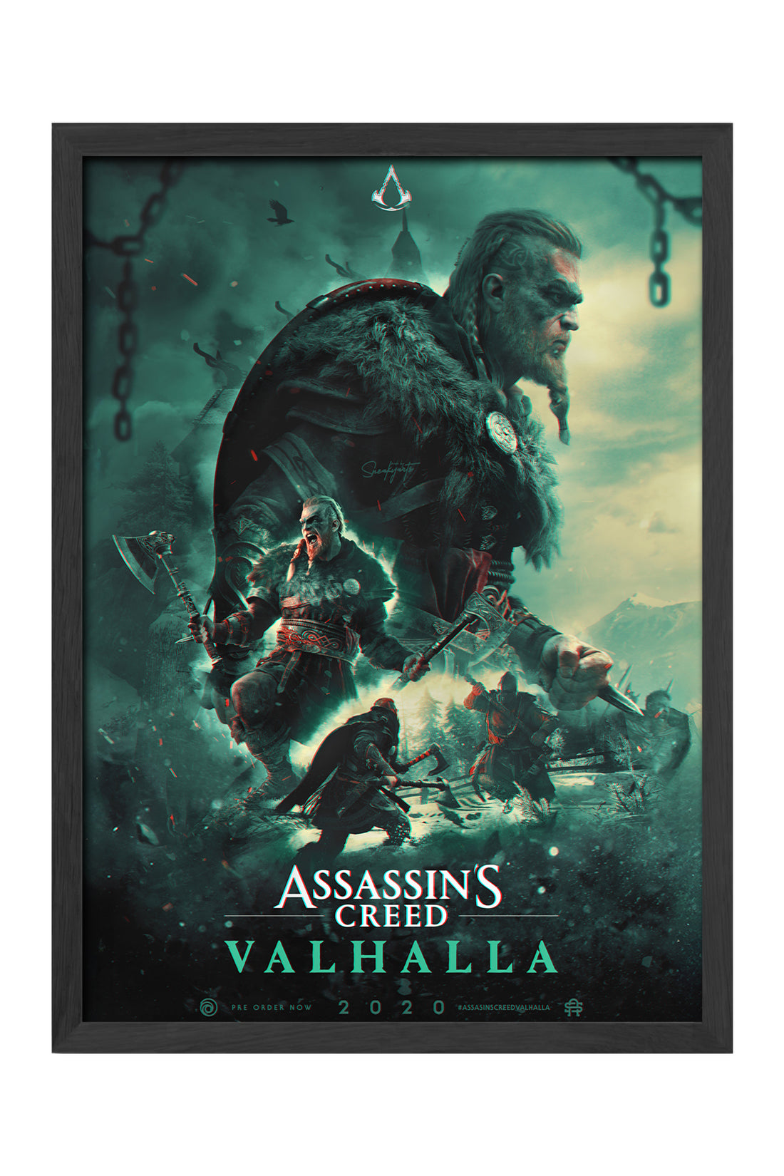 Assassin's Creed Valhalla kürk pelerinli Viking portresi posteri – 4. görsel