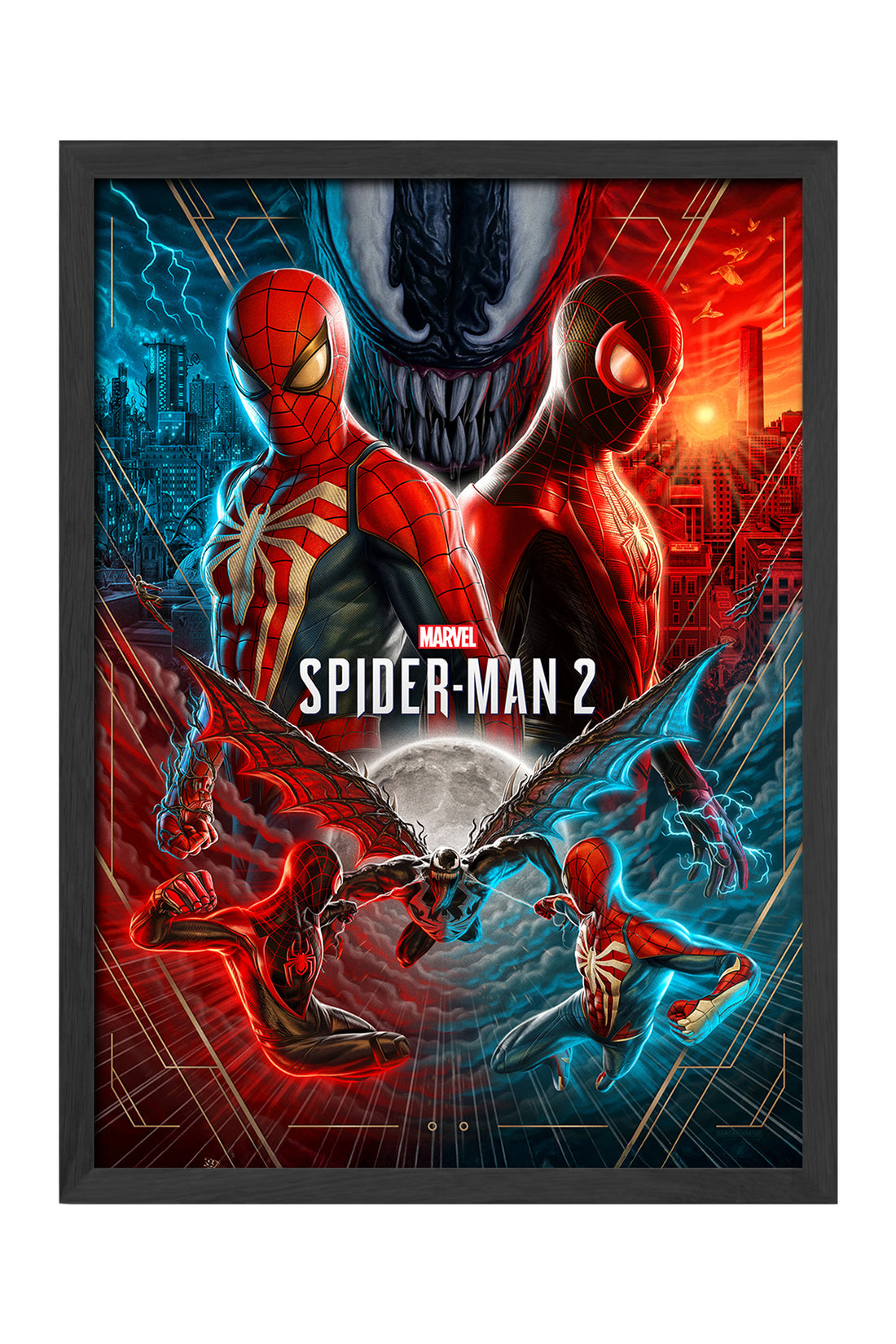 Kırmızı mavi bölünmüş iki Örümcek Adam Spider-Man 2 oyun posteri – 3. görsel