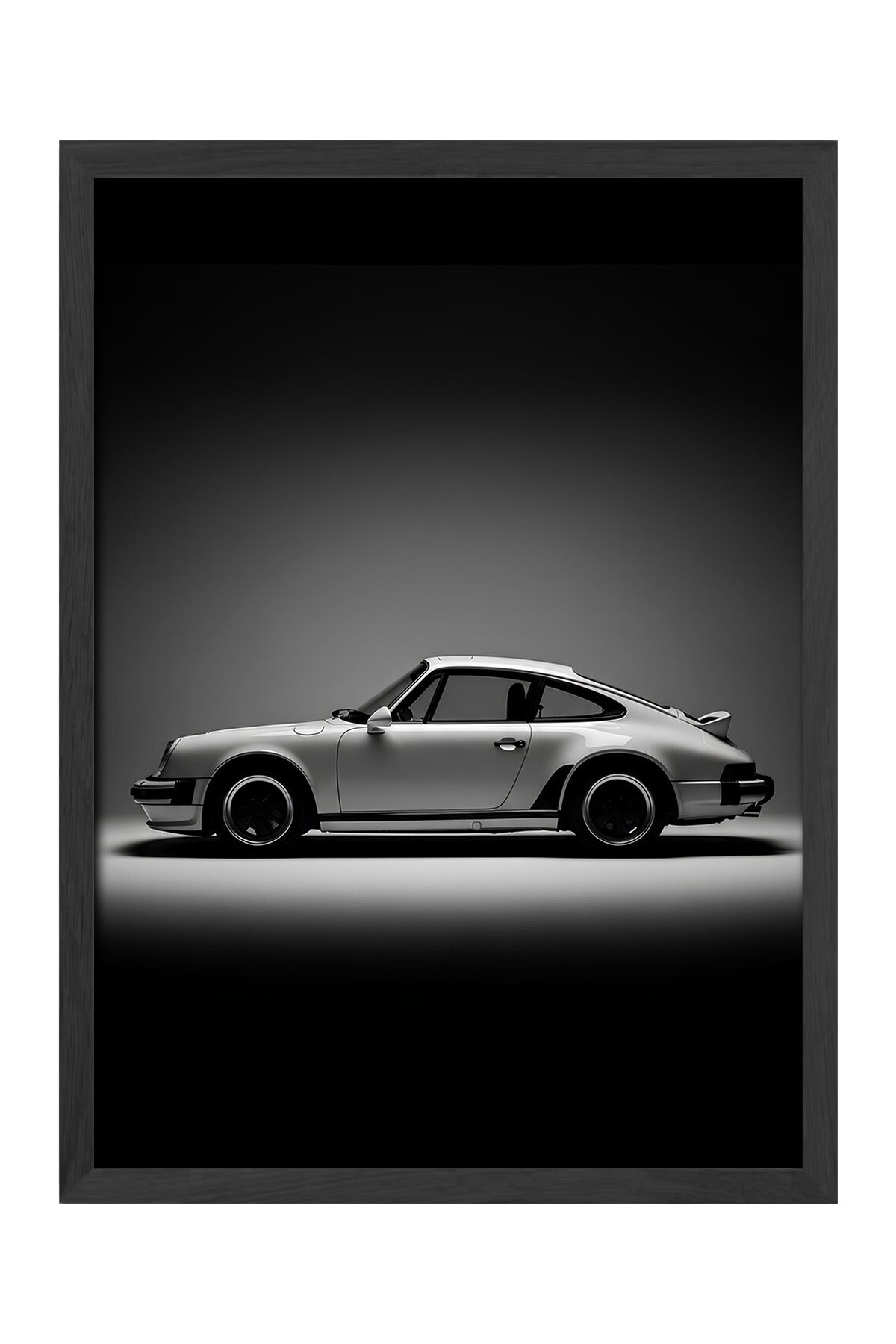 Karanlık stüdyo ışığında gümüş klasik Porsche 911 posteri – 4. görsel