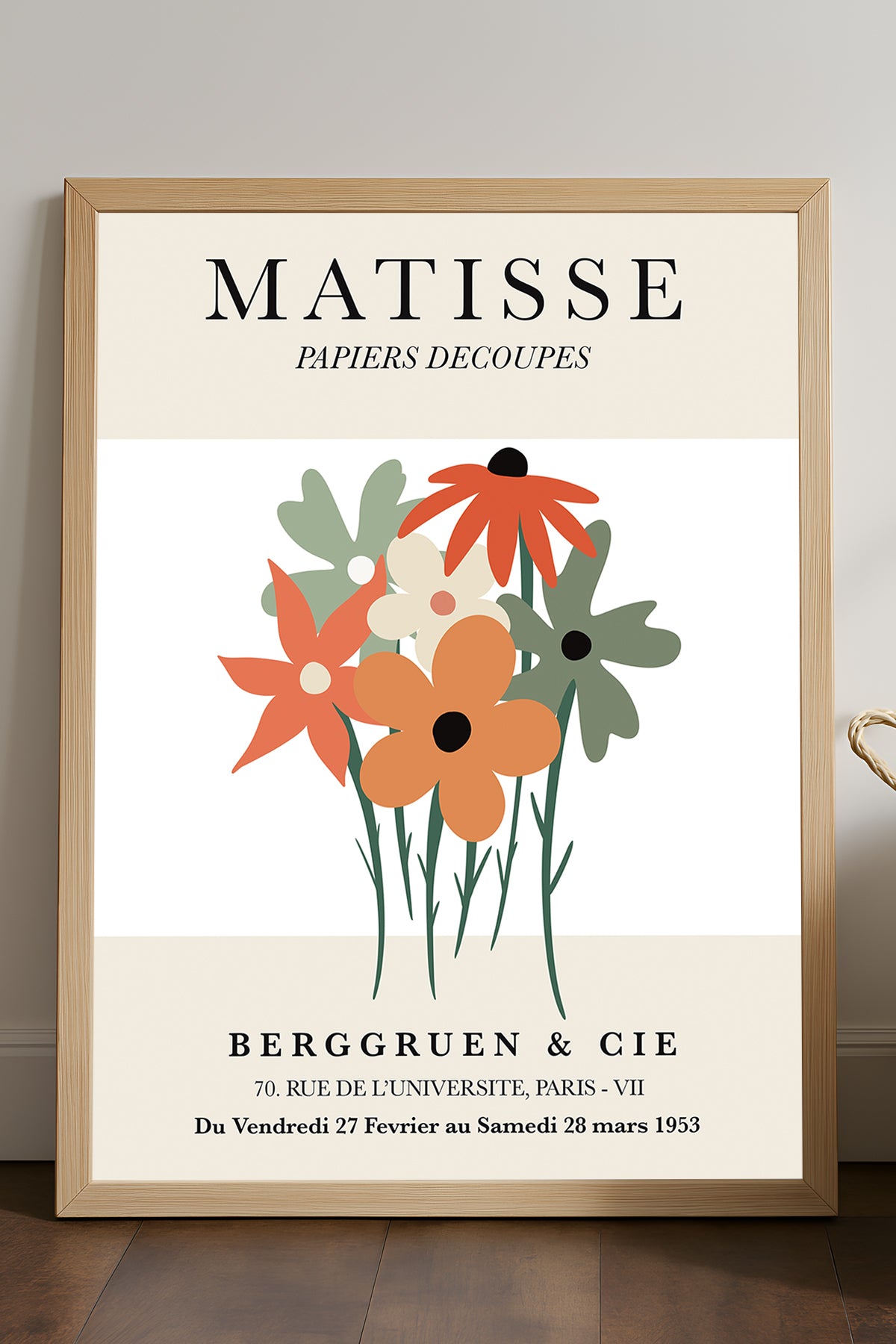 Henri Matisse turuncu çiçek buketi Papiers Découpés sergi posteri çerçeveli tablo