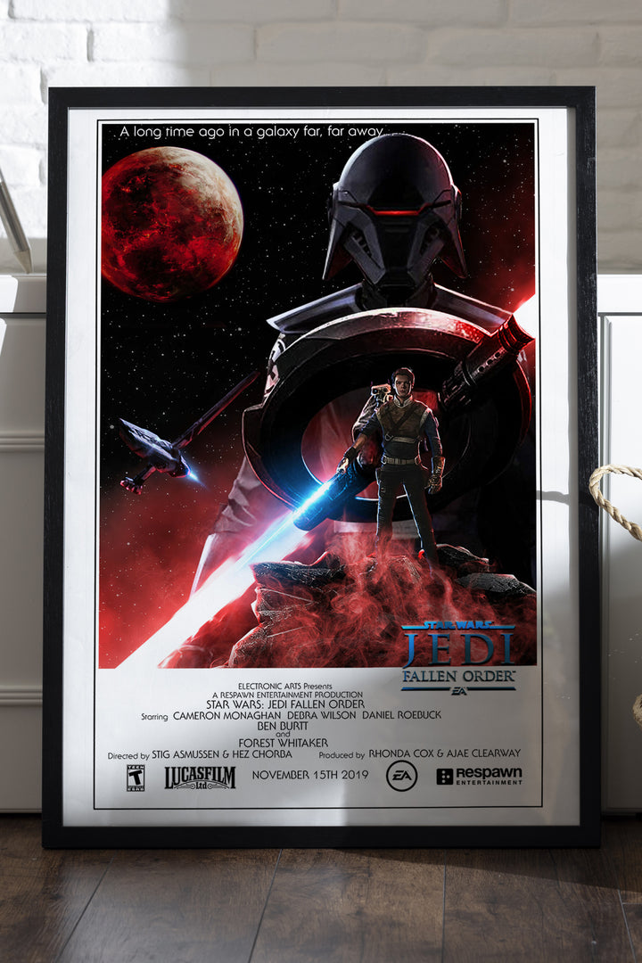 Star Wars Jedi kırmızı ay ve kasklı figür oyun posteri