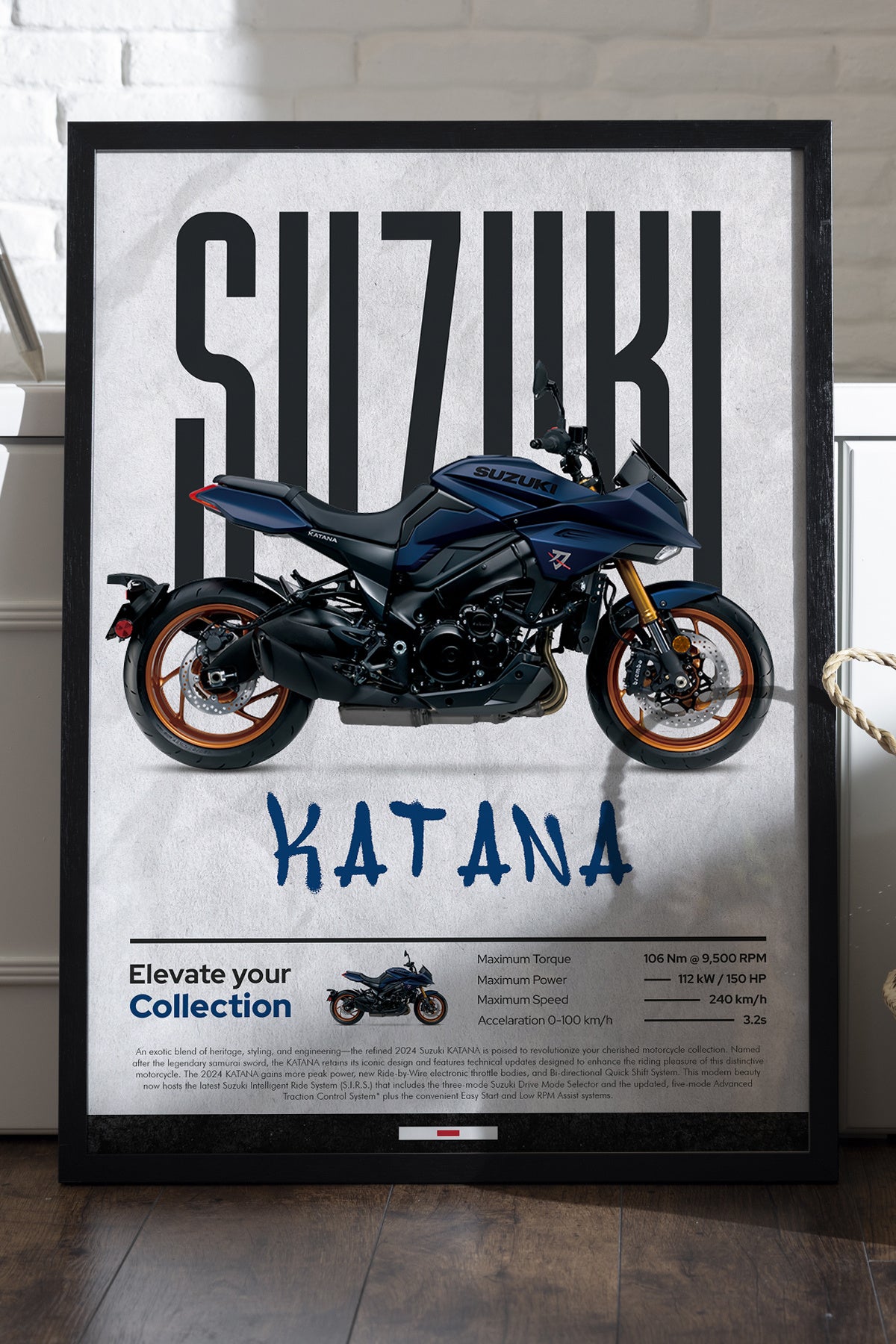 Suzuki Katana lacivert motosiklet minimal posteri
