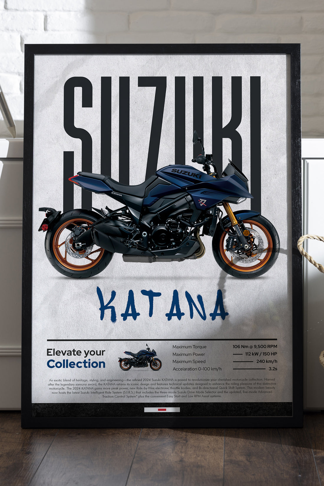 Suzuki Katana lacivert motosiklet minimal posteri