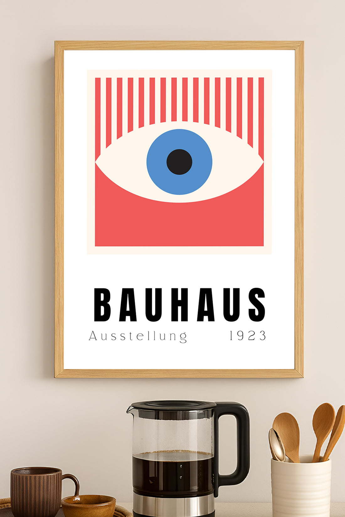 Bauhaus kırmızı çizgili mavi göz sergi posteri – 3. görsel