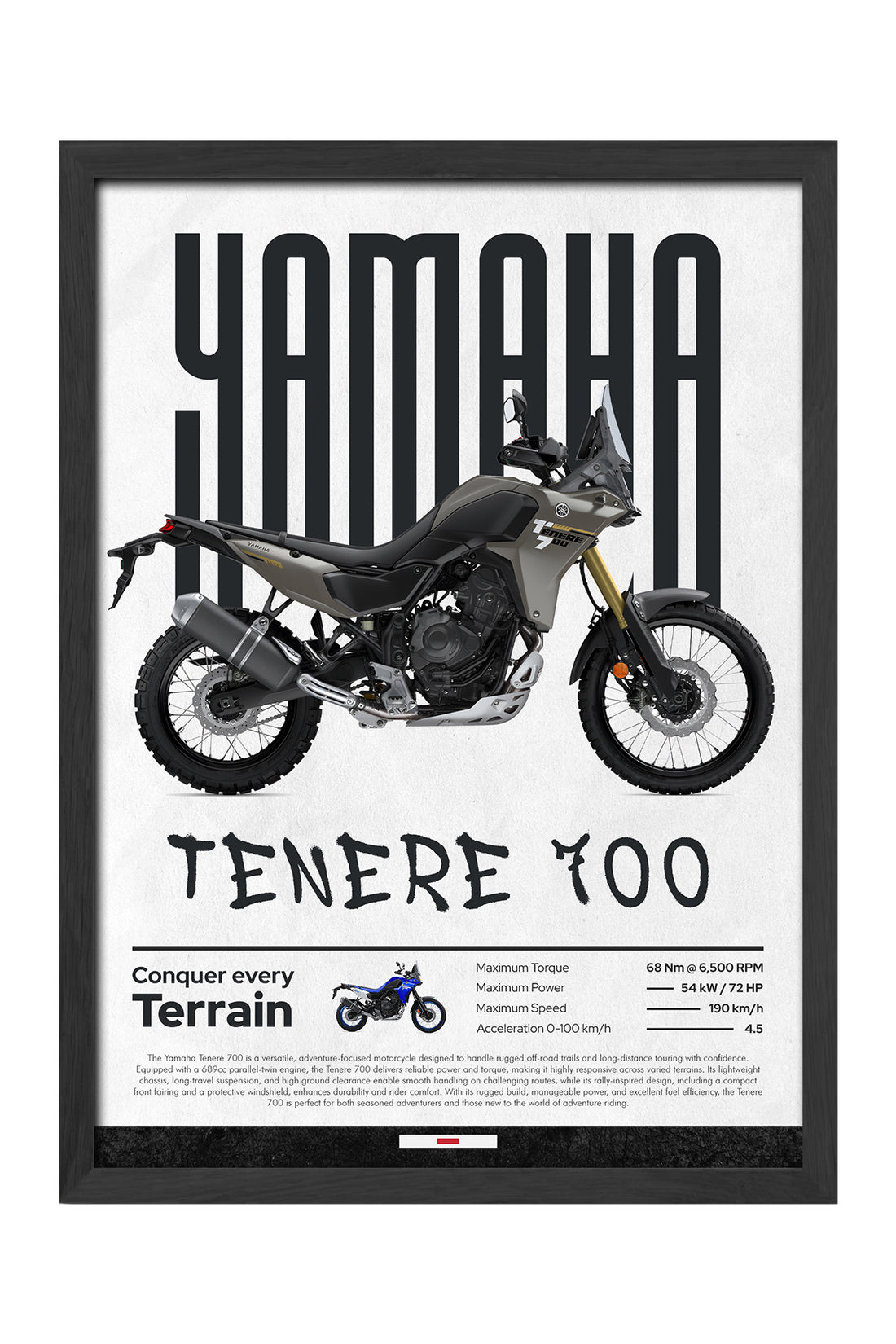Yamaha Tenere 700 siyah adventure motosiklet posteri – 3. görsel