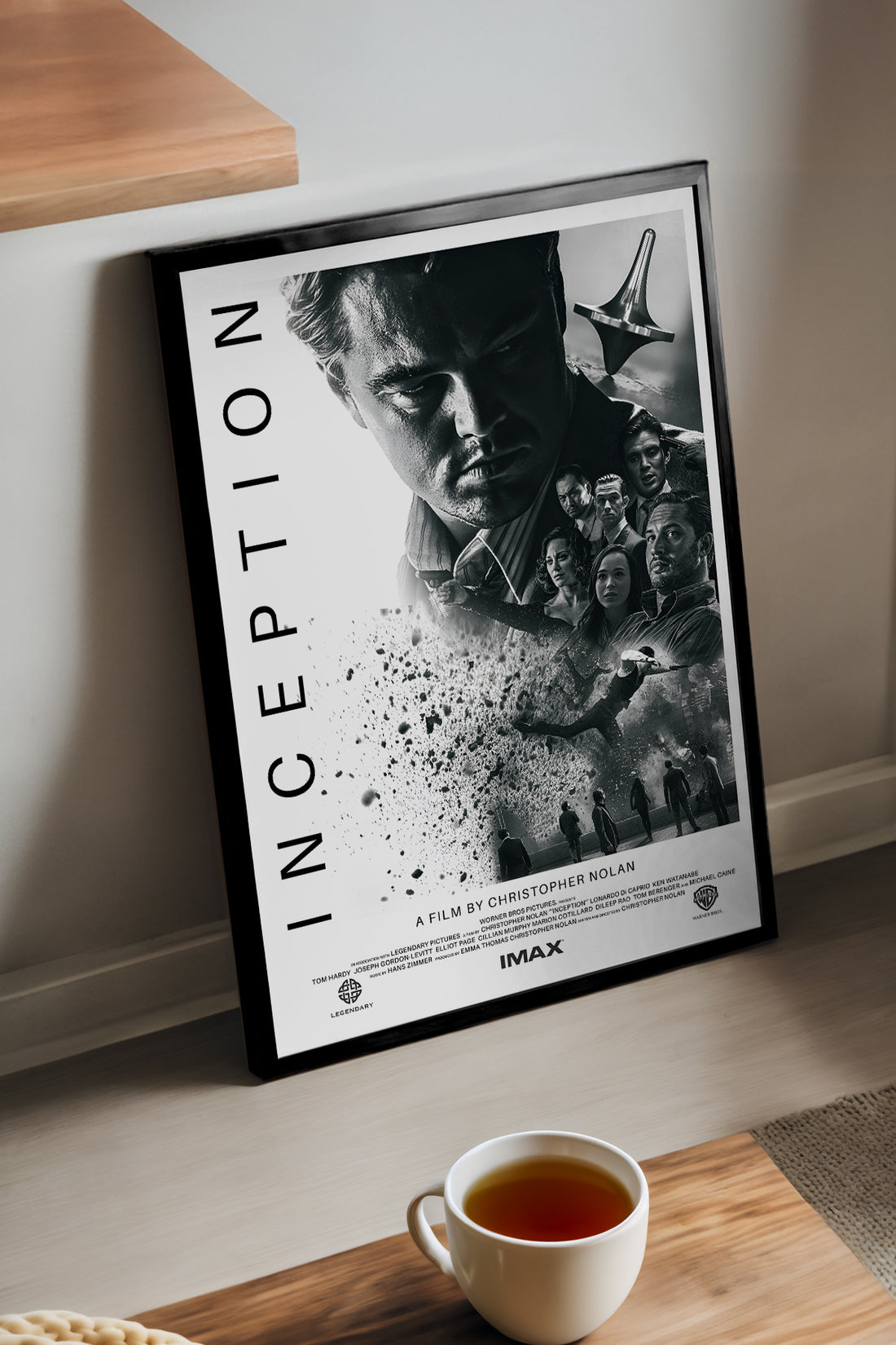 Inception dağılan yüz siyah beyaz dikey yazılı film posteri çerçeveli tablo – 3. görsel