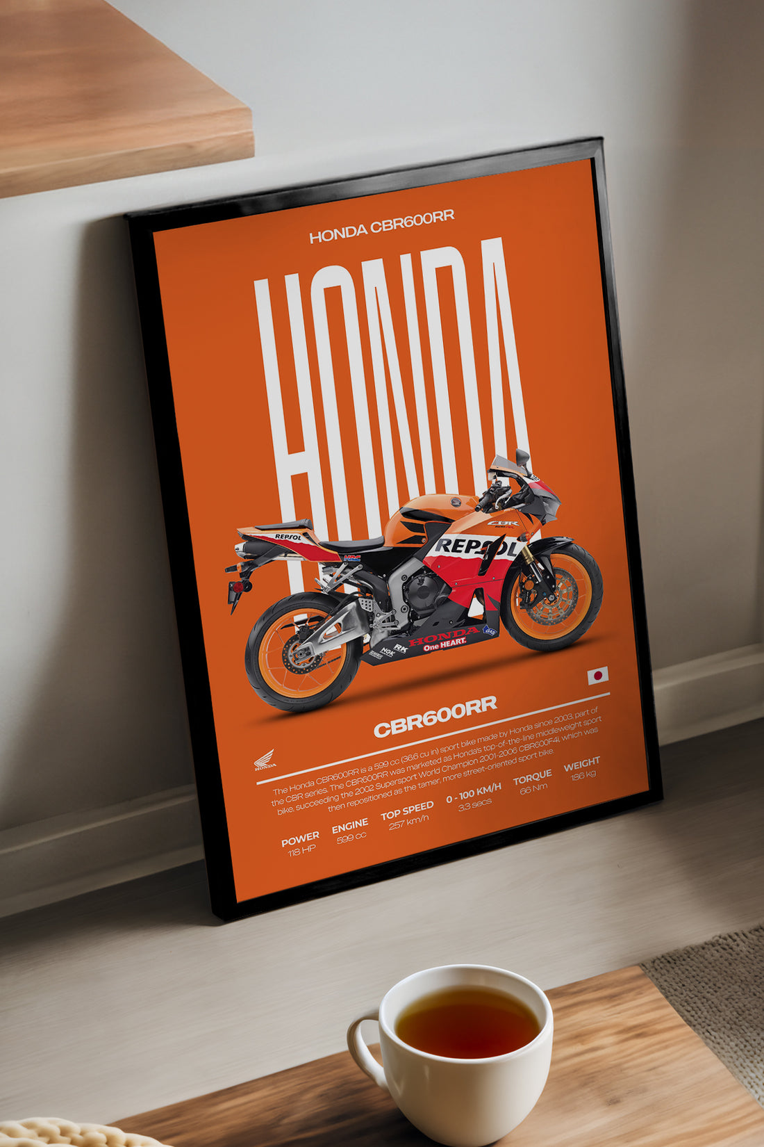 Honda CBR 600RR turuncu zeminli Repsol renkli motosiklet poster çerçeveli tablo – 2. görsel