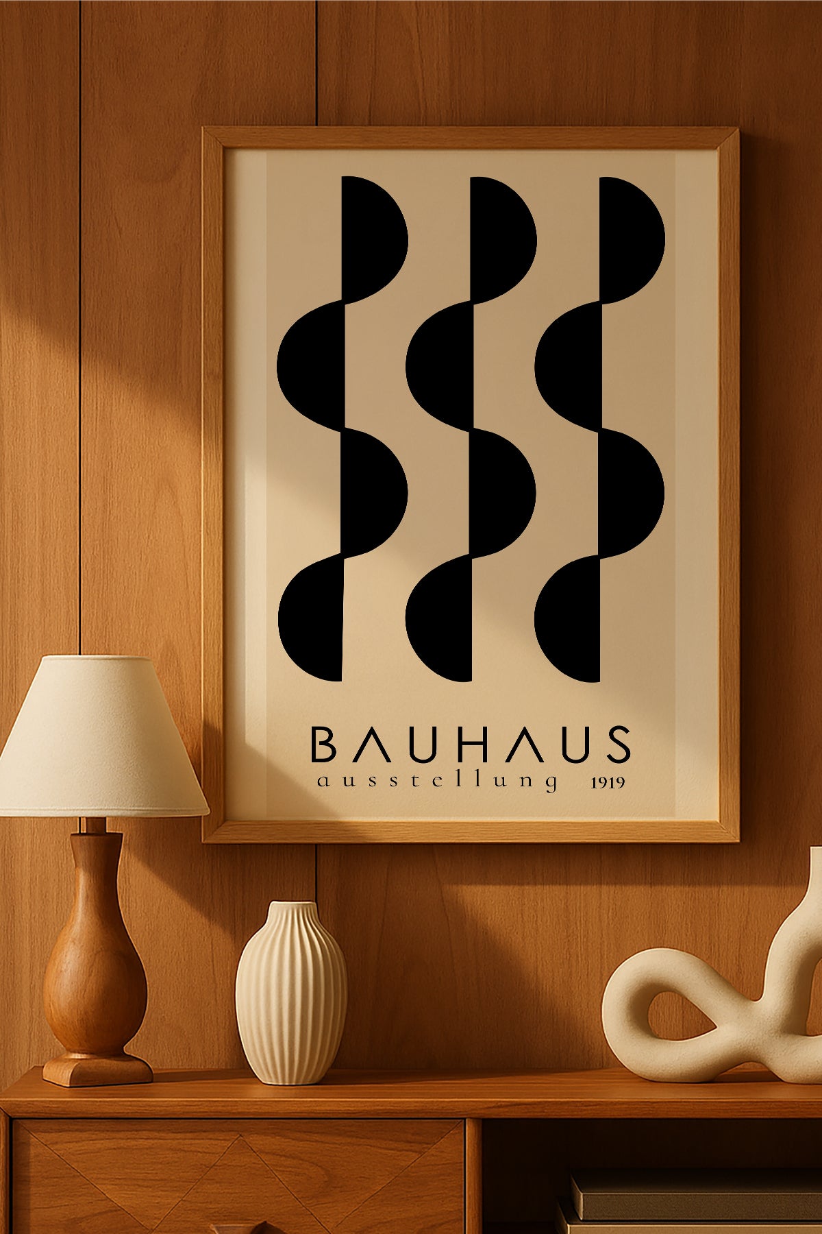 Bauhaus siyah dalgalı şeritli sergi posteri – 2. görsel