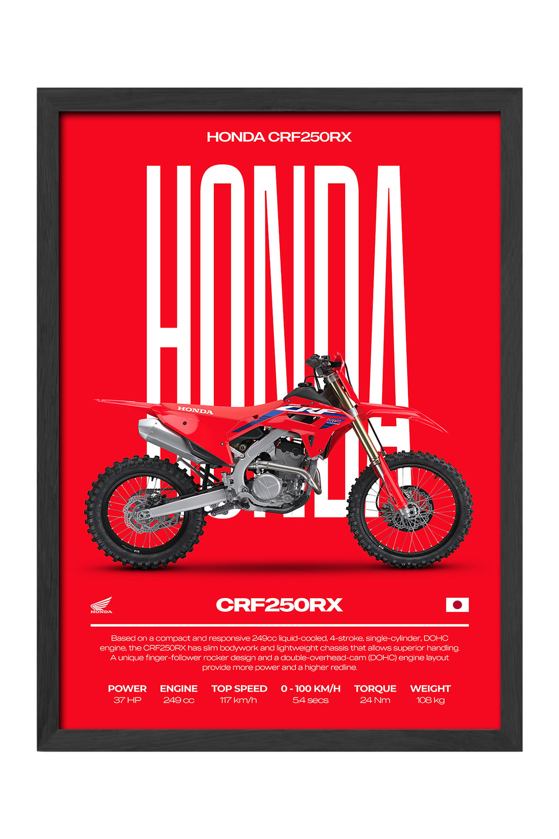 Honda CRF 250 RX kırmızı zeminli kros motosiklet poster çerçeveli tablo – 3. görsel