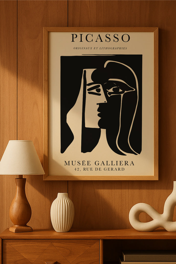 Pablo Picasso siyah beyaz kübist kadın yüzü sergi posteri – 2. görsel