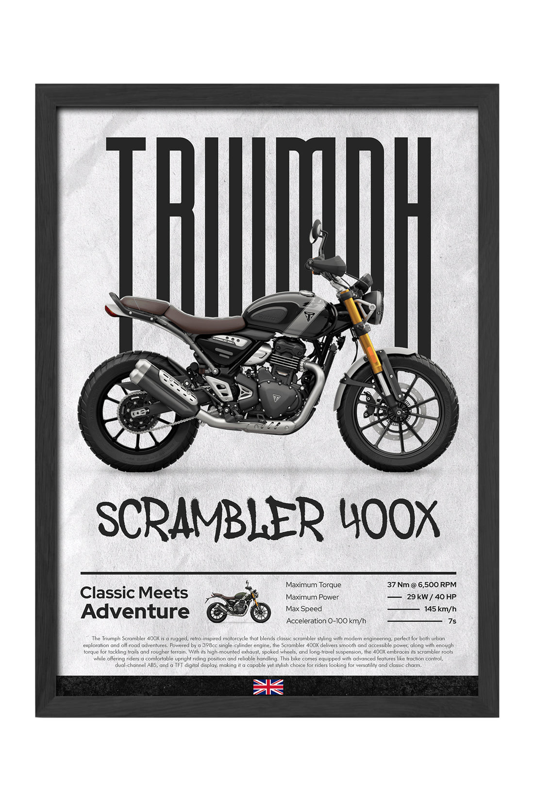 Triumph Scrambler 400 X gri motosiklet minimal posteri – 3. görsel