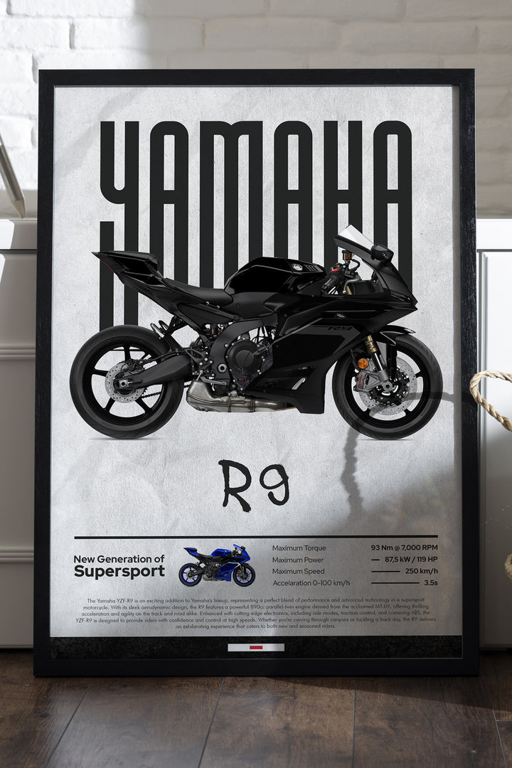 Yamaha R9 siyah süper sport motosiklet posteri