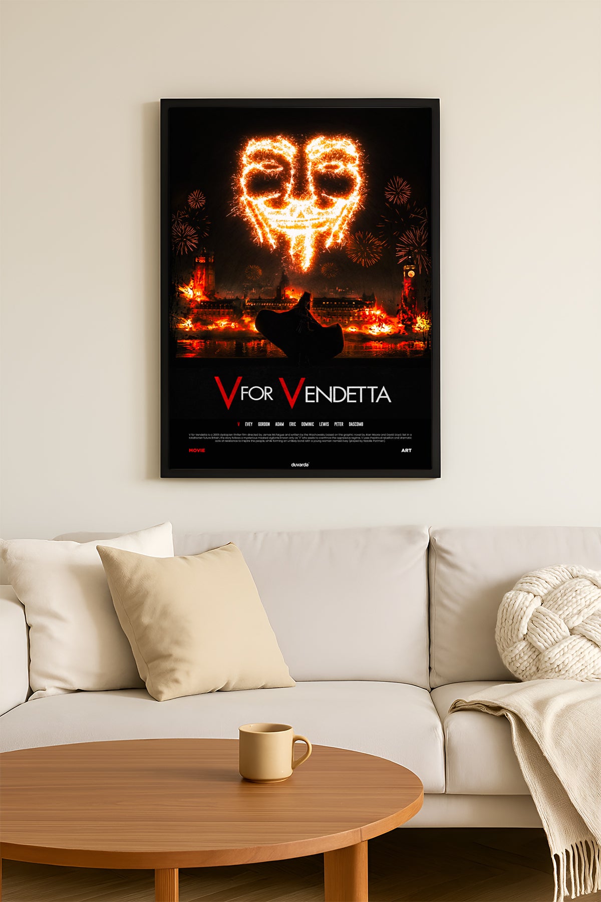 V for Vendetta havai fişekten maske ve şehir manzaralı film posteri – 3. görsel