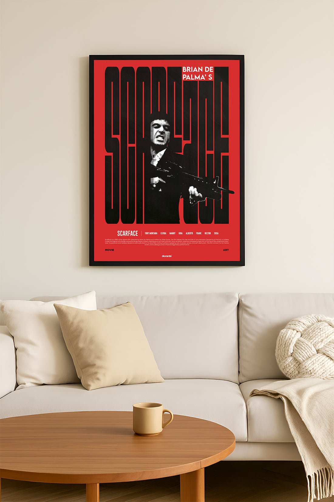 Kırmızı zeminde siyah tipografili Scarface film posteri – 4. görsel