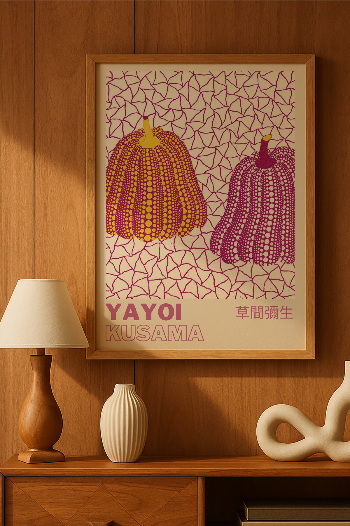 Yayoi Kusama pembe mor iki balkabağı sergi posteri – 2. görsel