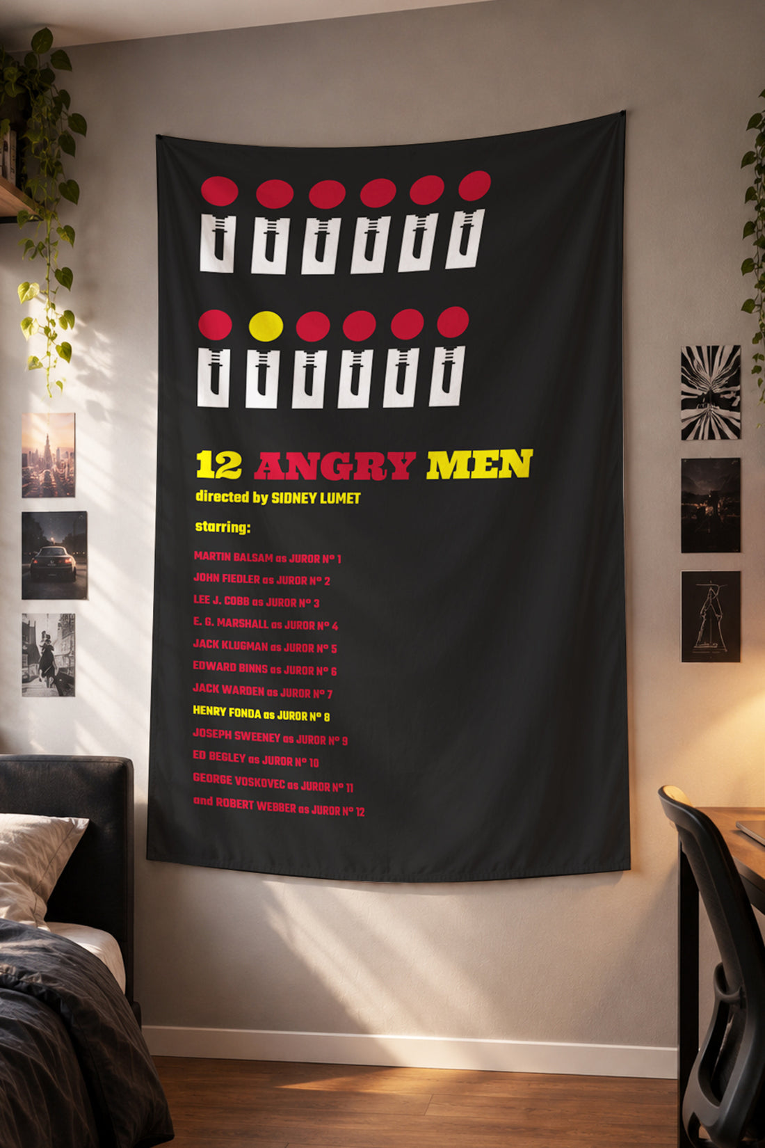 12 Angry Men siyah zemin kırmızı yazılı kumaş duvar örtüsü – 2. görsel