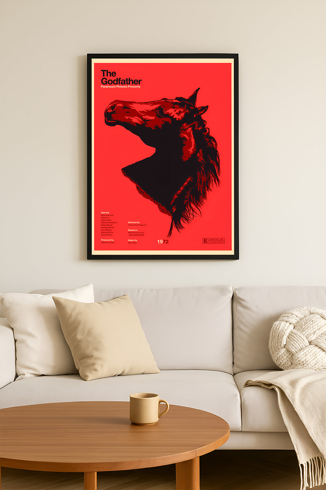 The Godfather kırmızı zemin siyah at başı grafik film posteri – 3. görsel